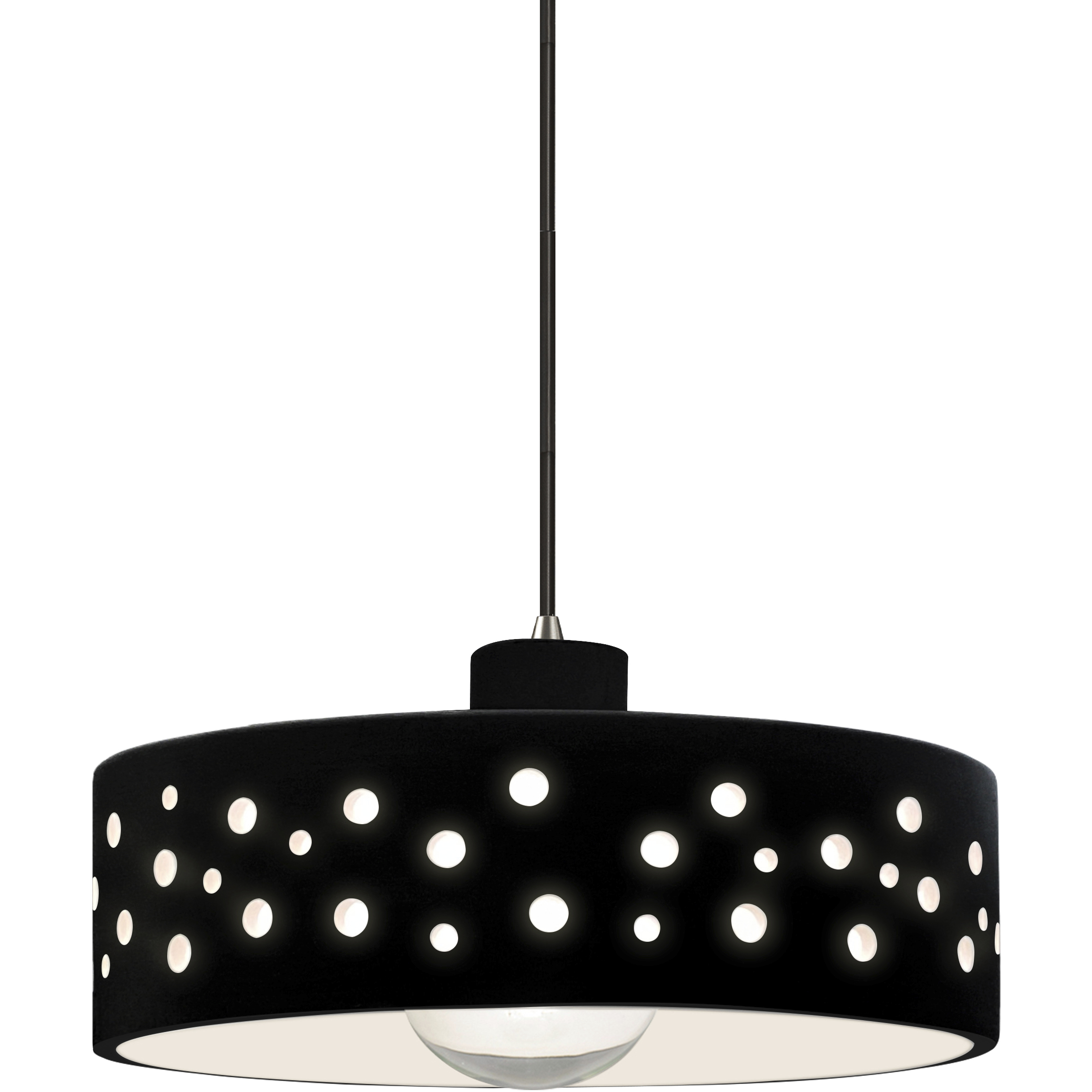 Perforated Dish Pendant Ceiling Light in Brushed Nickel, Dedicated LED, Black Cord, Carbon Matte Black, Form+Finish+Function