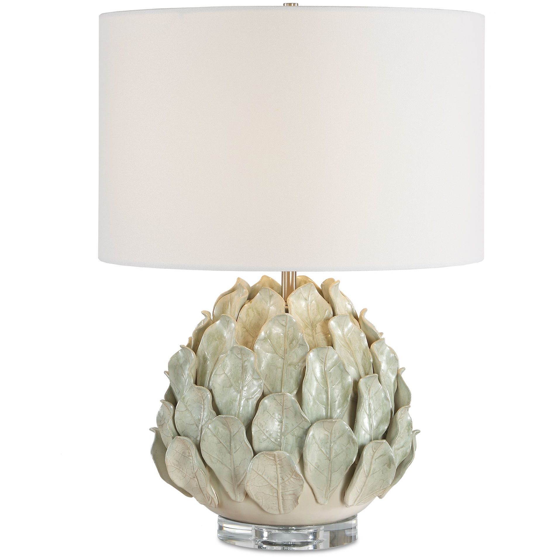 Levlyn 22 inch 150 watt Pale Aloe Green Glaze and Clear Crystal Table Lamp Portable Light