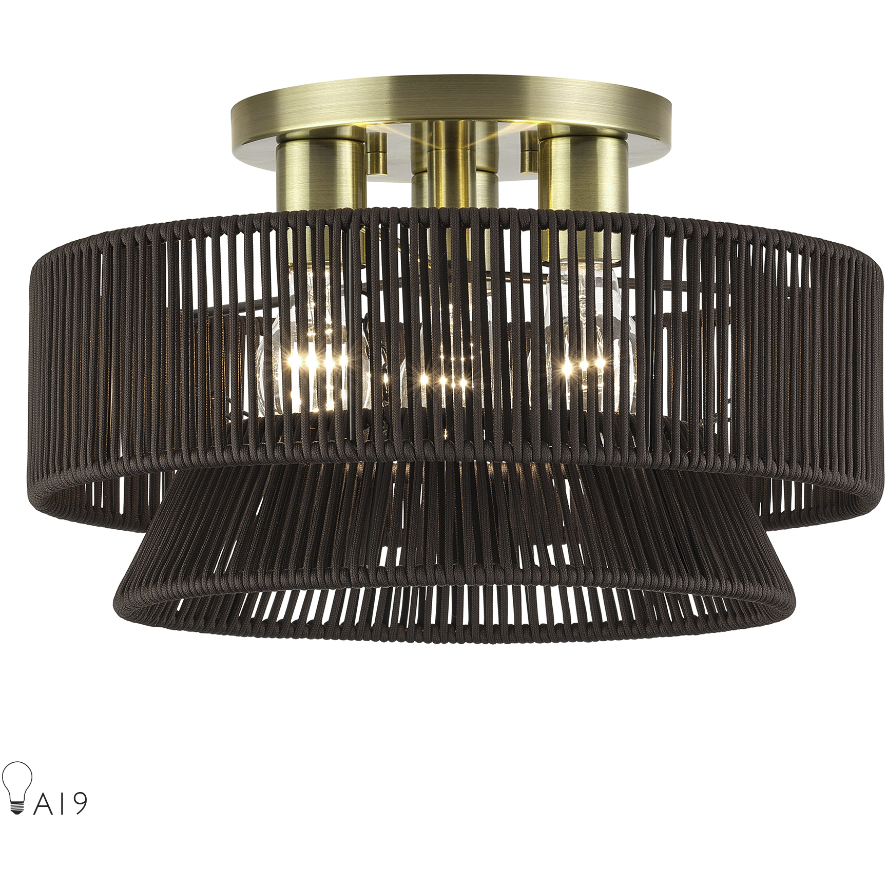 Florell 3 Light 15 inch Antique Brass Large Semi-Flush Ceiling Light, Large