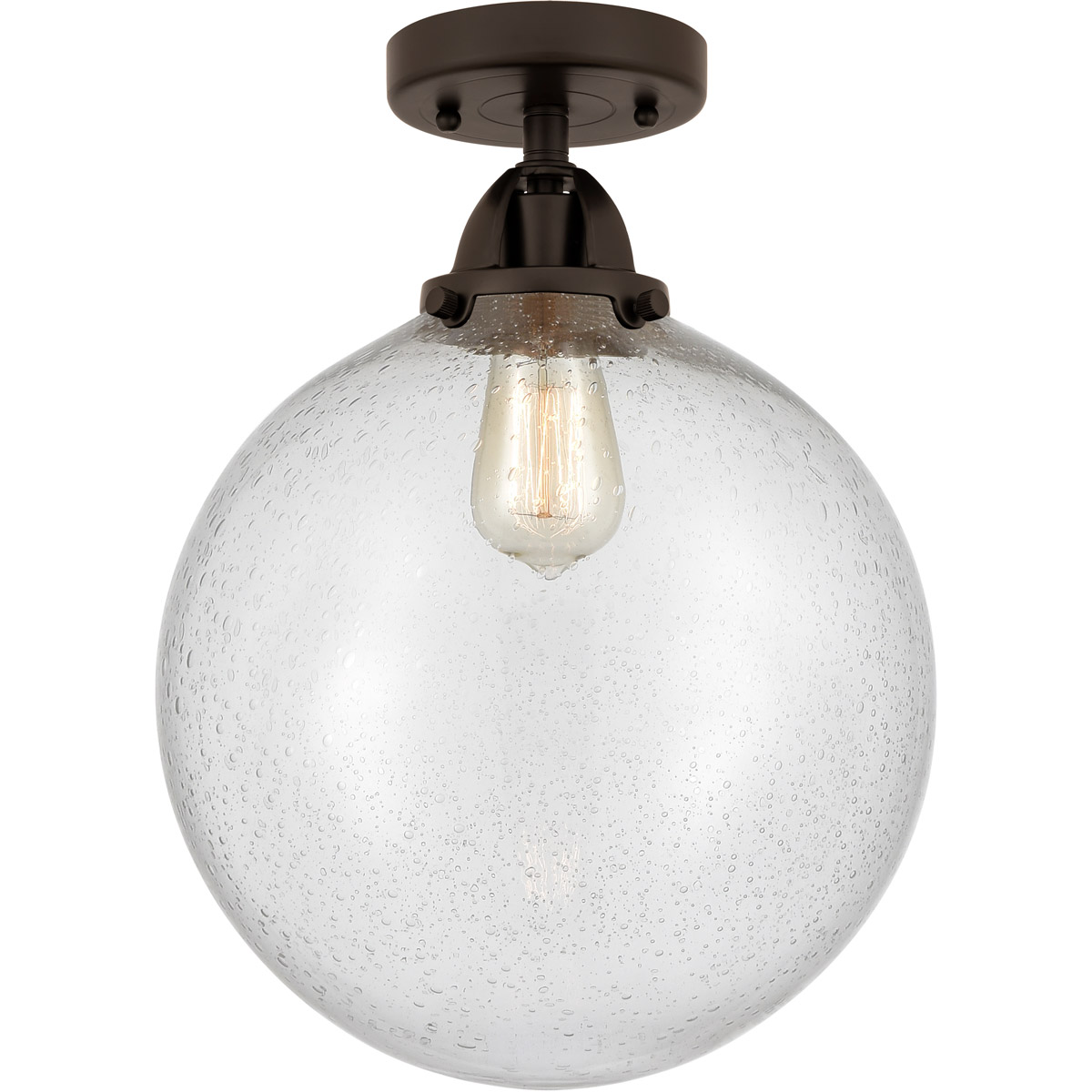 Nouveau 2 Beacon 1 Light 12 inch Oil Rubbed Bronze Semi-Flush Mount Ceiling Light in Seedy Glass