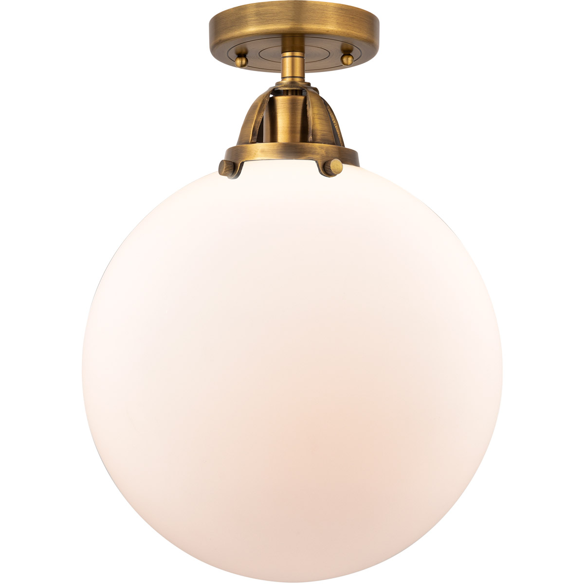 Nouveau 2 Beacon LED 12 inch Brushed Brass Semi-Flush Mount Ceiling Light in Matte White Glass