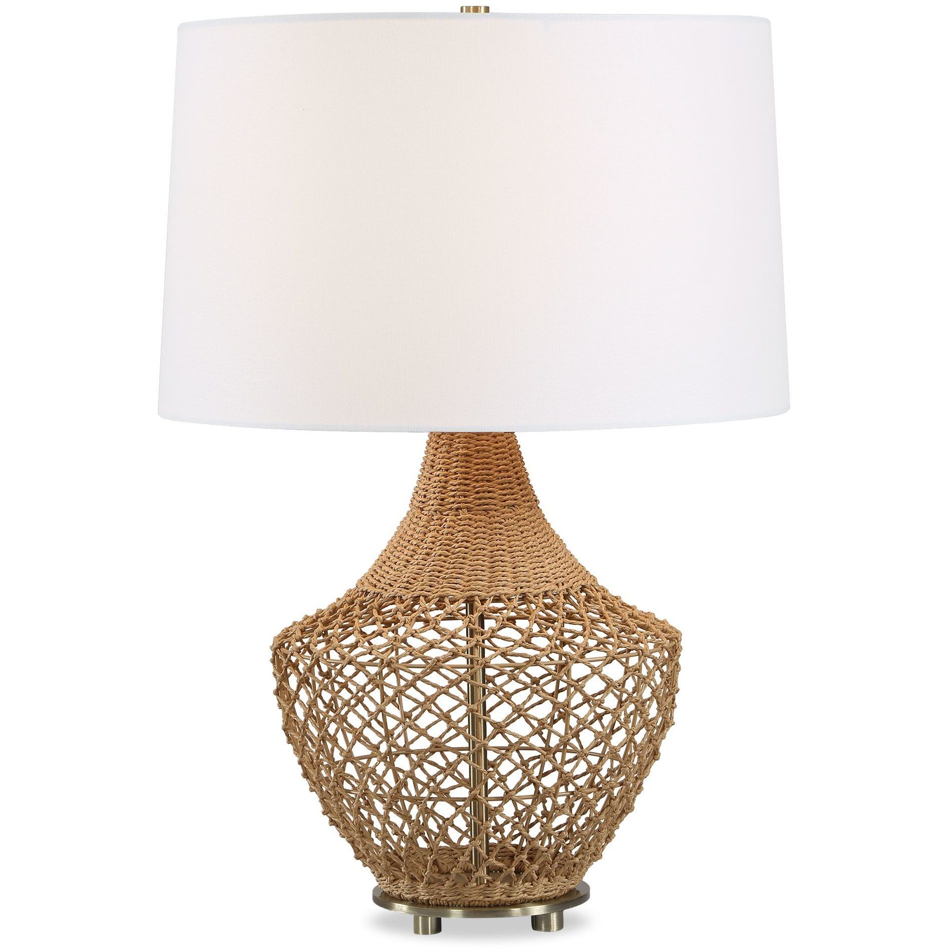 Samori 24.5 inch 150 watt Rattan and Antique Brass Table Lamp Portable Light
