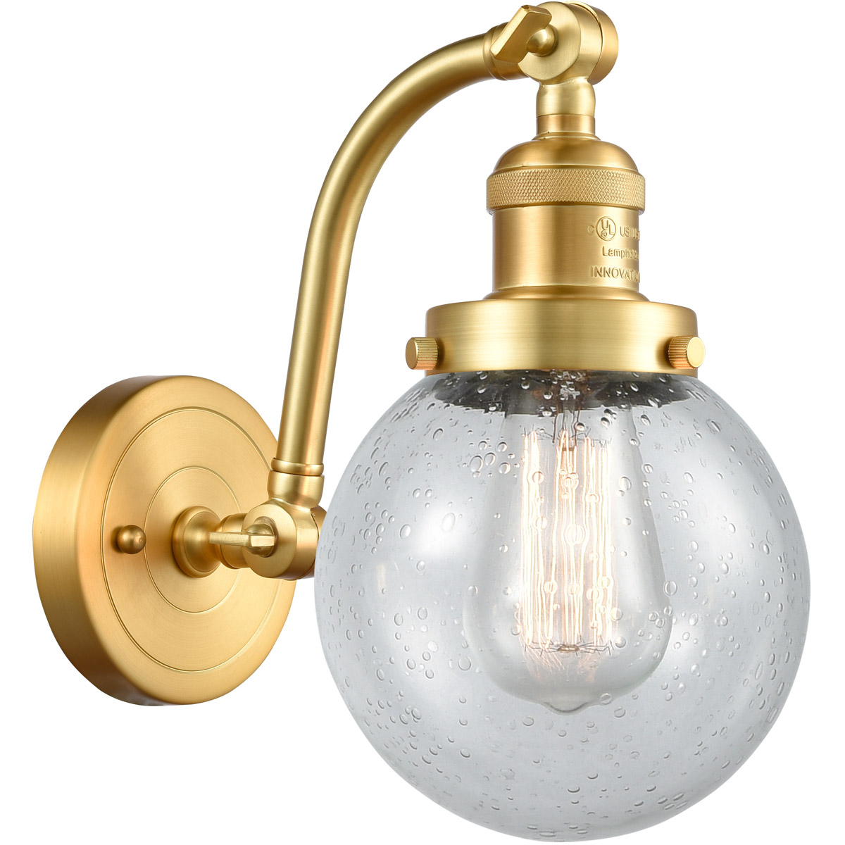 Franklin Restoration Beacon 1 Light 6 inch Satin Gold Sconce Wall Light in Seedy Glass, Franklin Restoration