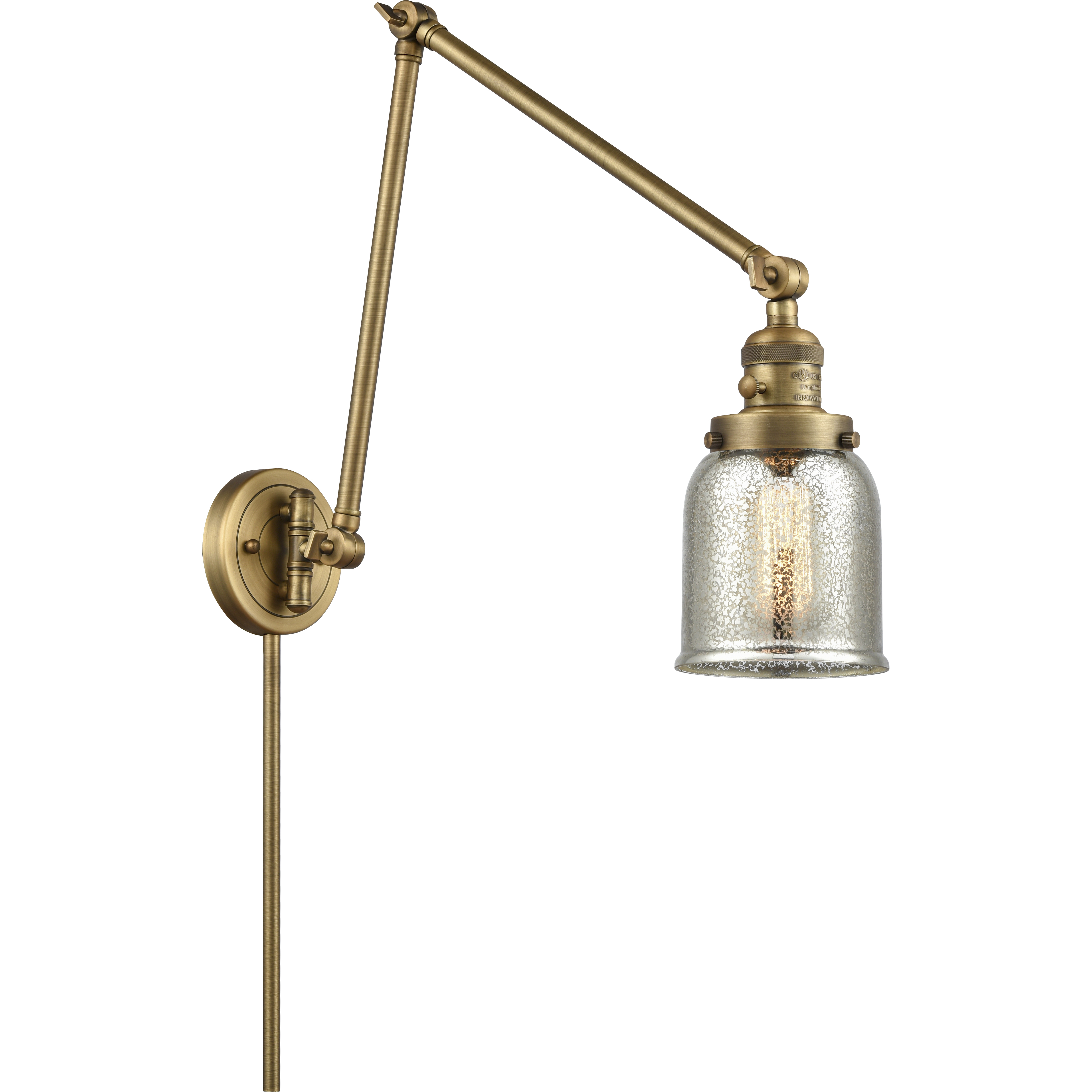 Small Bell 30 inch 3.50 watt Brushed Brass Swing Arm Wall Light, Franklin Restoration