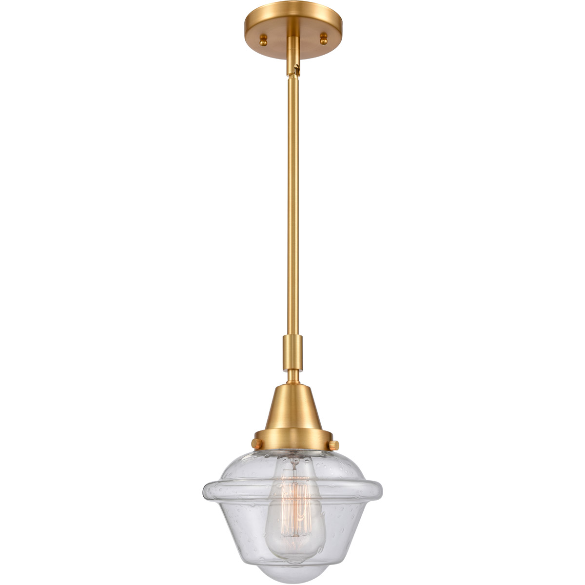 Franklin Restoration Small Oxford 1 Light 8 inch Satin Gold Mini Pendant Ceiling Light in Seedy Glass