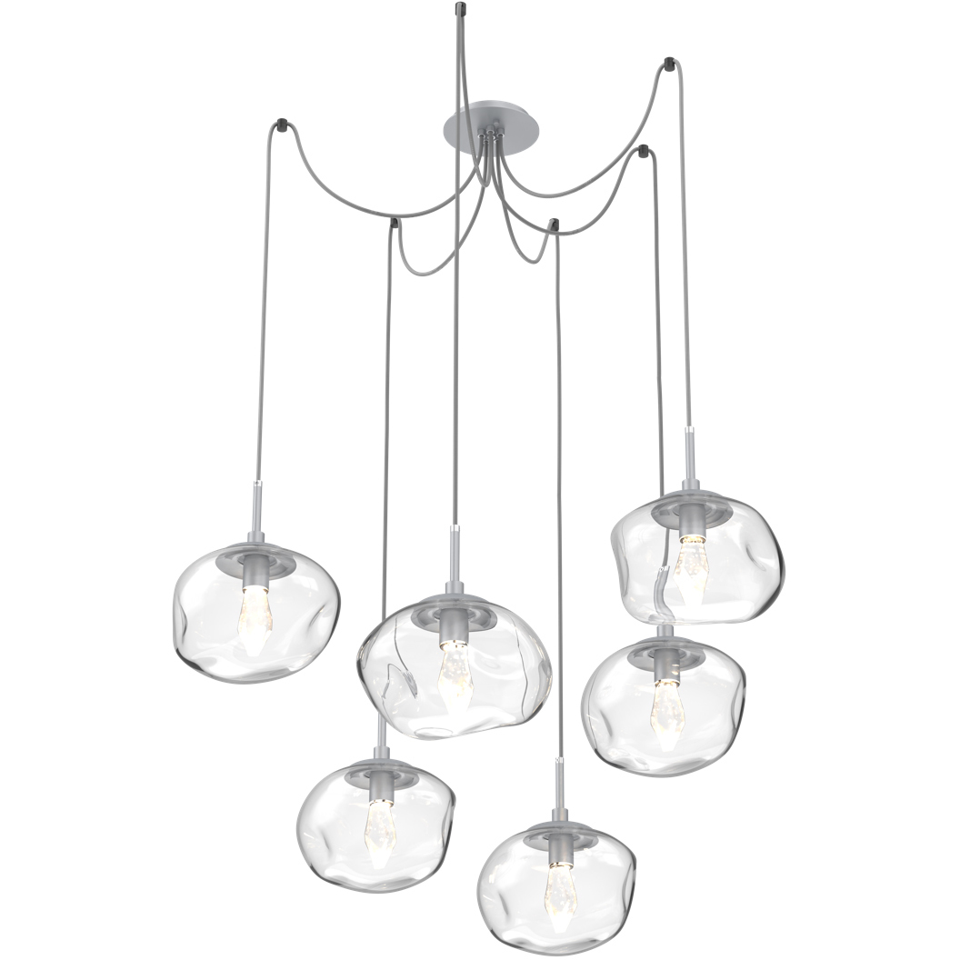 Nova LED 19 inch Classic Silver Swag Multi-Pendant Ceiling Light in 3000K LED, Geo Inner - Clear Outer