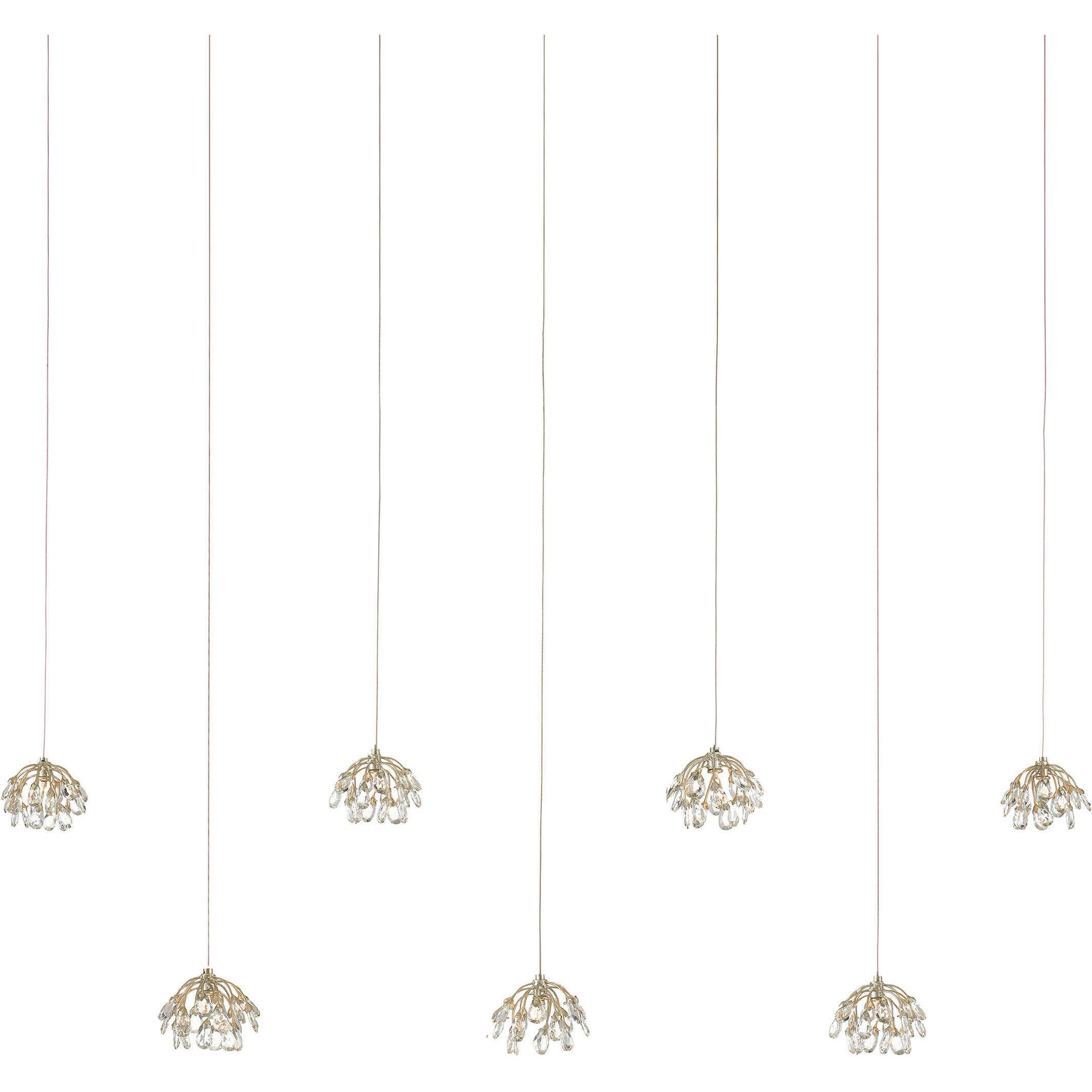 Crystal Bud 7 Light 58 inch Silver Multi-Drop Linear Pendant Ceiling Light