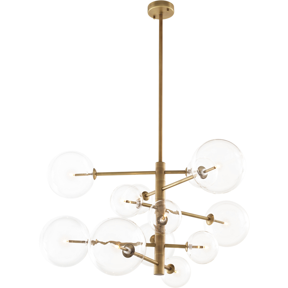 Argento 12 Light 35.43 inch Antique Brass and Clear Glass Chandelier Ceiling Light, Small