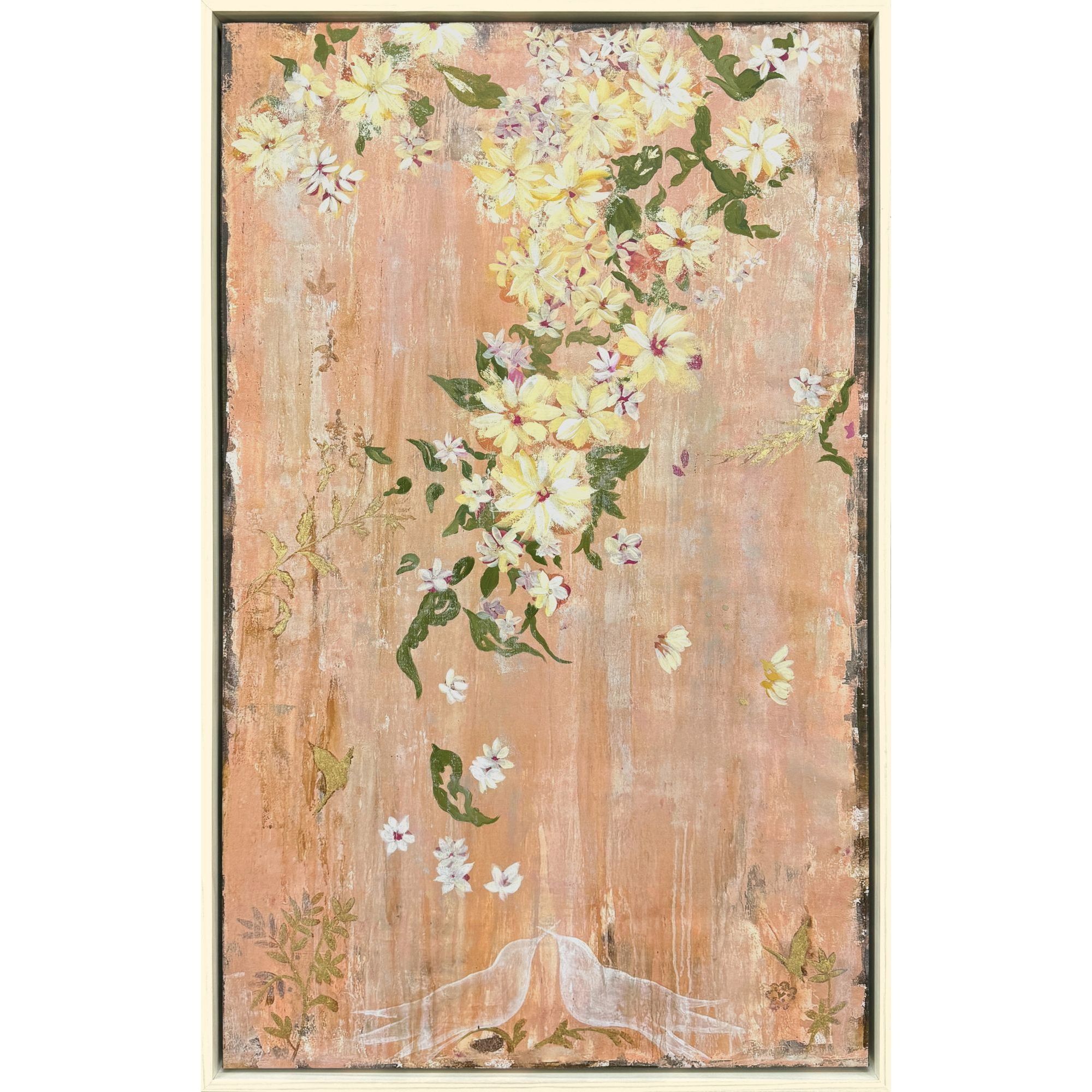 Love Birds Pink and Green and Brown and Metallic Canvas, The Studio