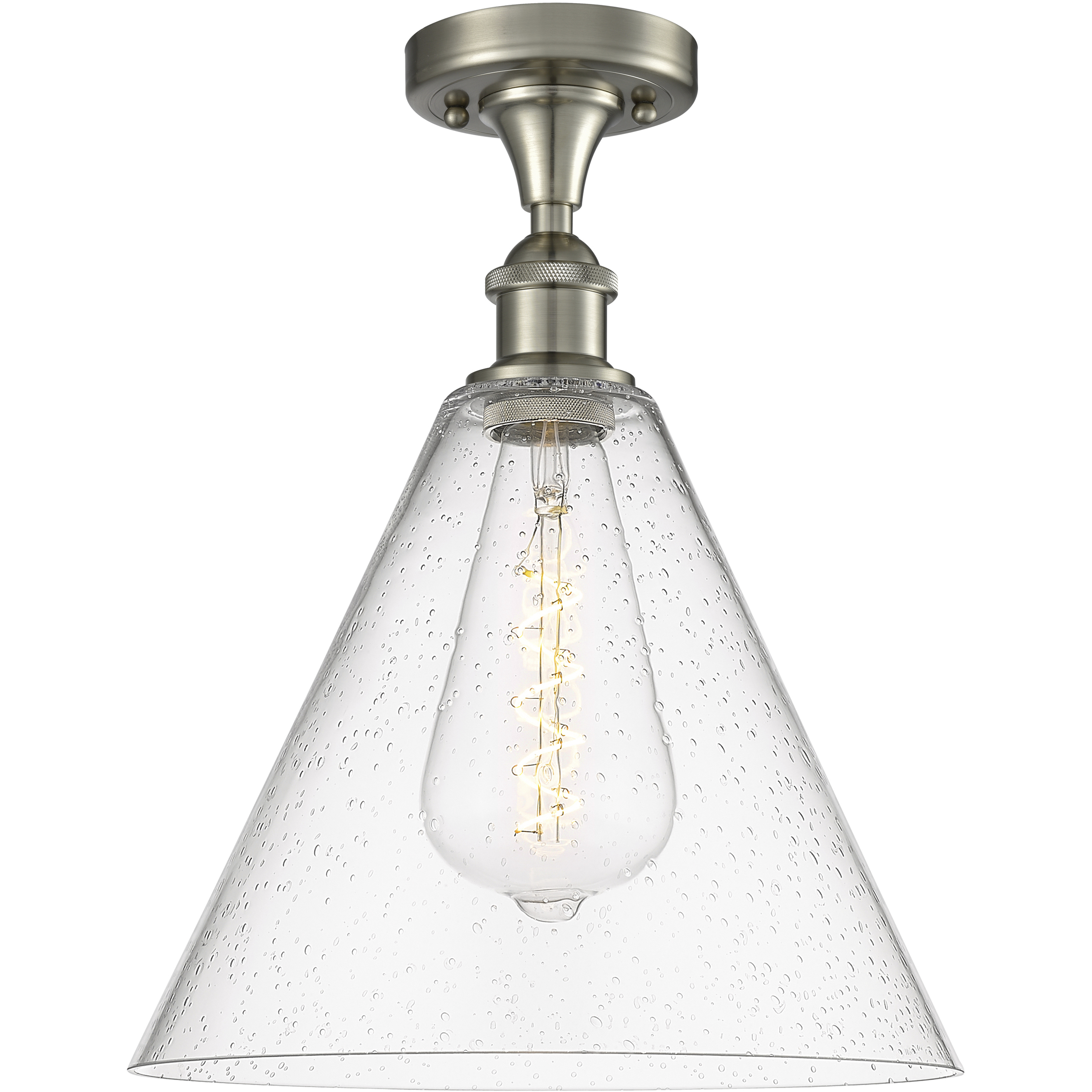Edison Berkshire 1 Light 12 inch Brushed Satin Nickel Semi-Flush Mount Ceiling Light in Seedy Glass