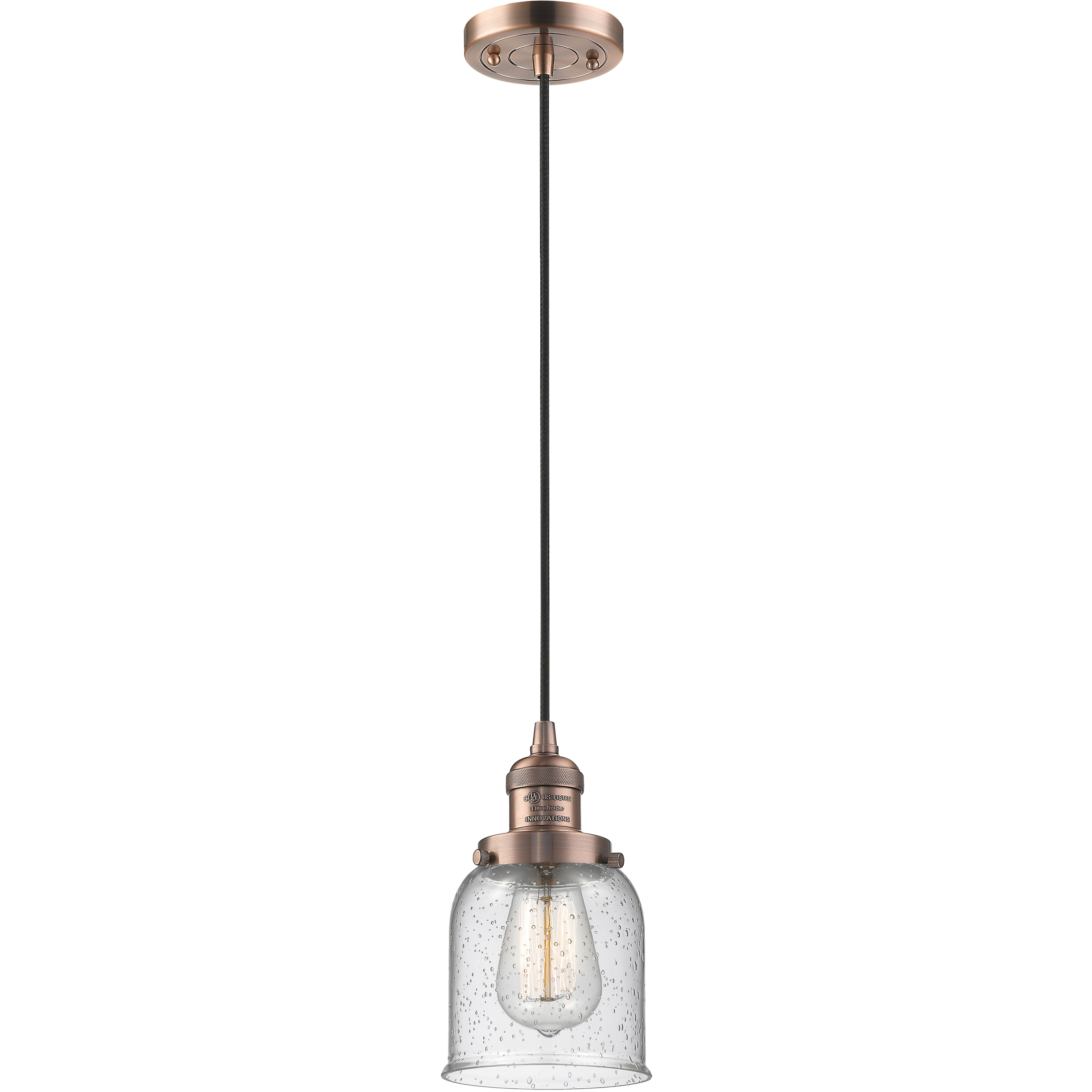 Franklin Restoration Bell 1 Light 5 inch Antique Copper Mini Pendant Ceiling Light in Incandescent, Seedy, Franklin Restoration