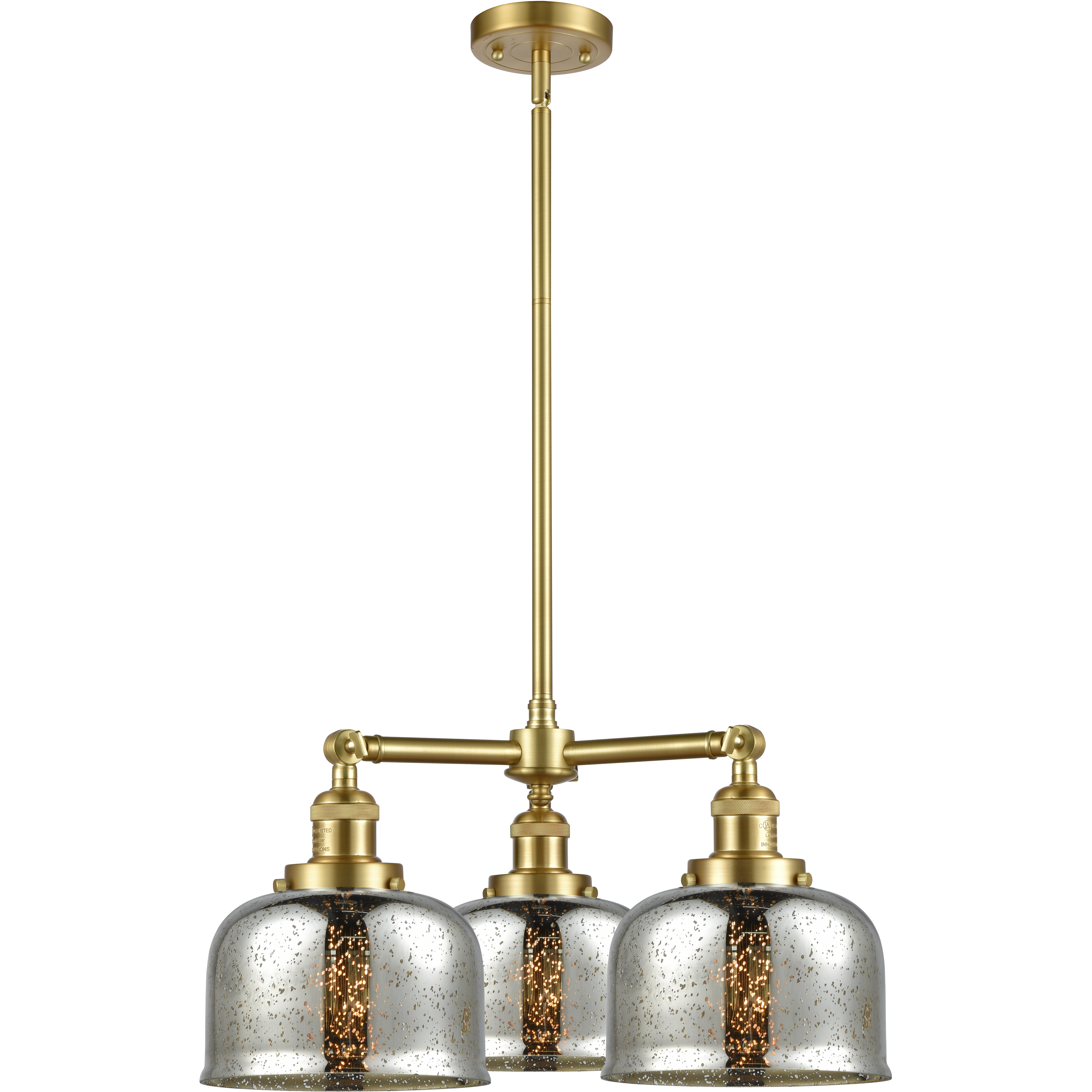 Franklin Restoration Large Bell LED 22 inch Satin Gold Chandelier Ceiling Light in Silver Plated Mercury Glass, Franklin Restoration