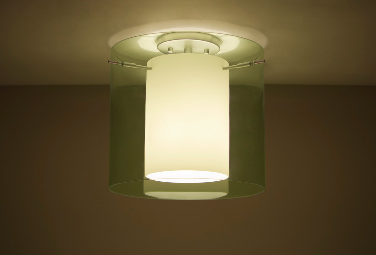 Pahu LED 12 inch Satin Nickel Semi-Flush Mount Ceiling Light in Transparent Olive/Opal Glass