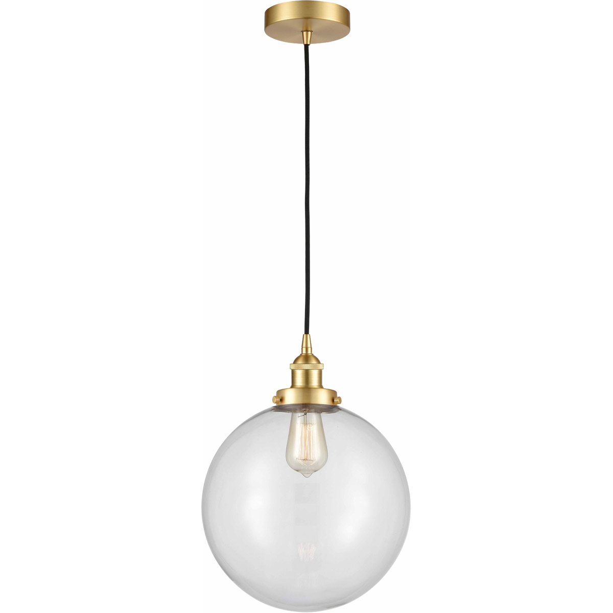 Edison Beacon LED 12 inch Satin Gold Mini Pendant Ceiling Light in Clear Glass