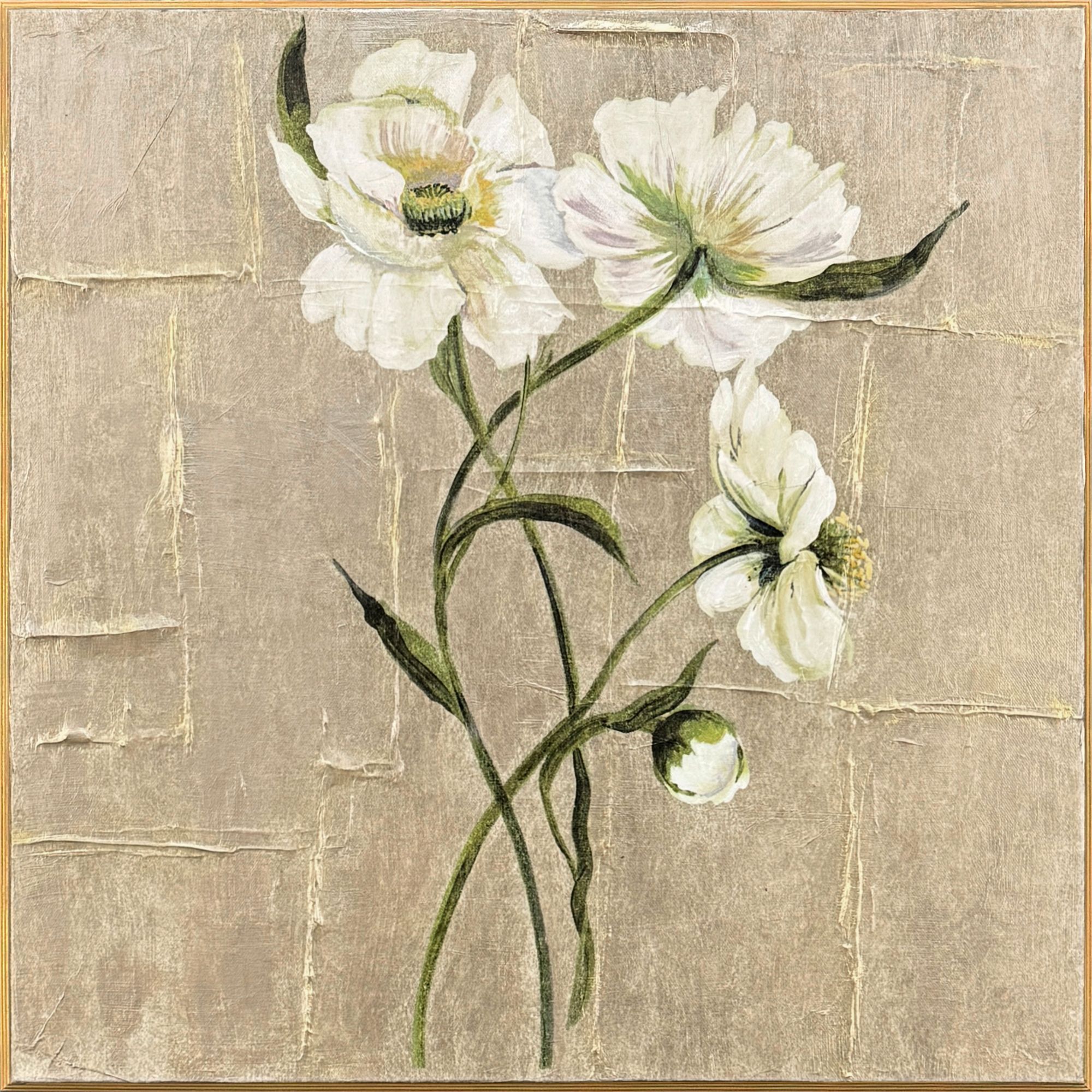 A New Bloom White and Green and Metallic Canvas, The Studio