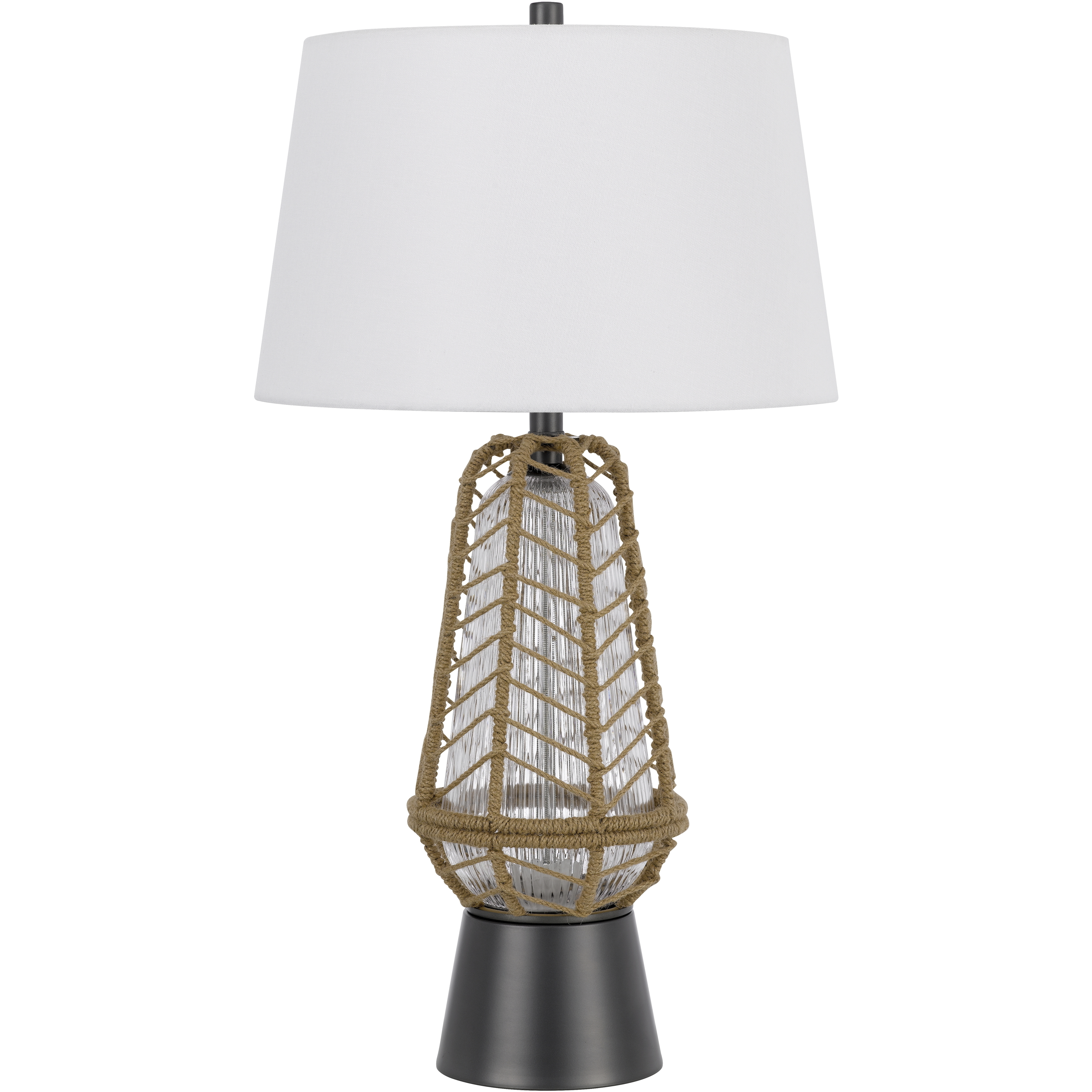 Hanko 31 inch 100.00 watt Burlap and Charcoal Black Table Lamp Portable Light, Lantern Style