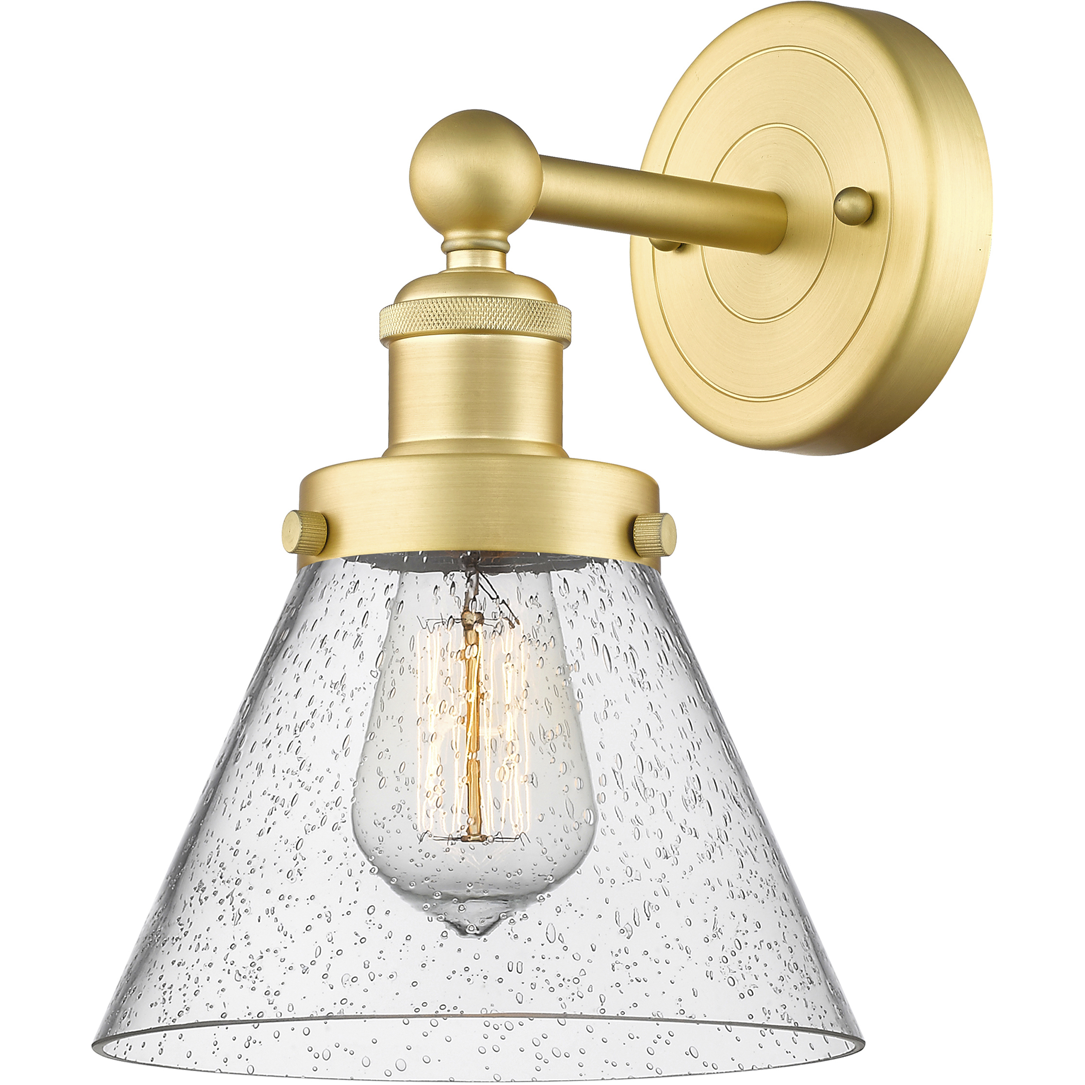 Cone 1 Light 7.75 inch Satin Gold Sconce Wall Light in Seedy Glass, Large