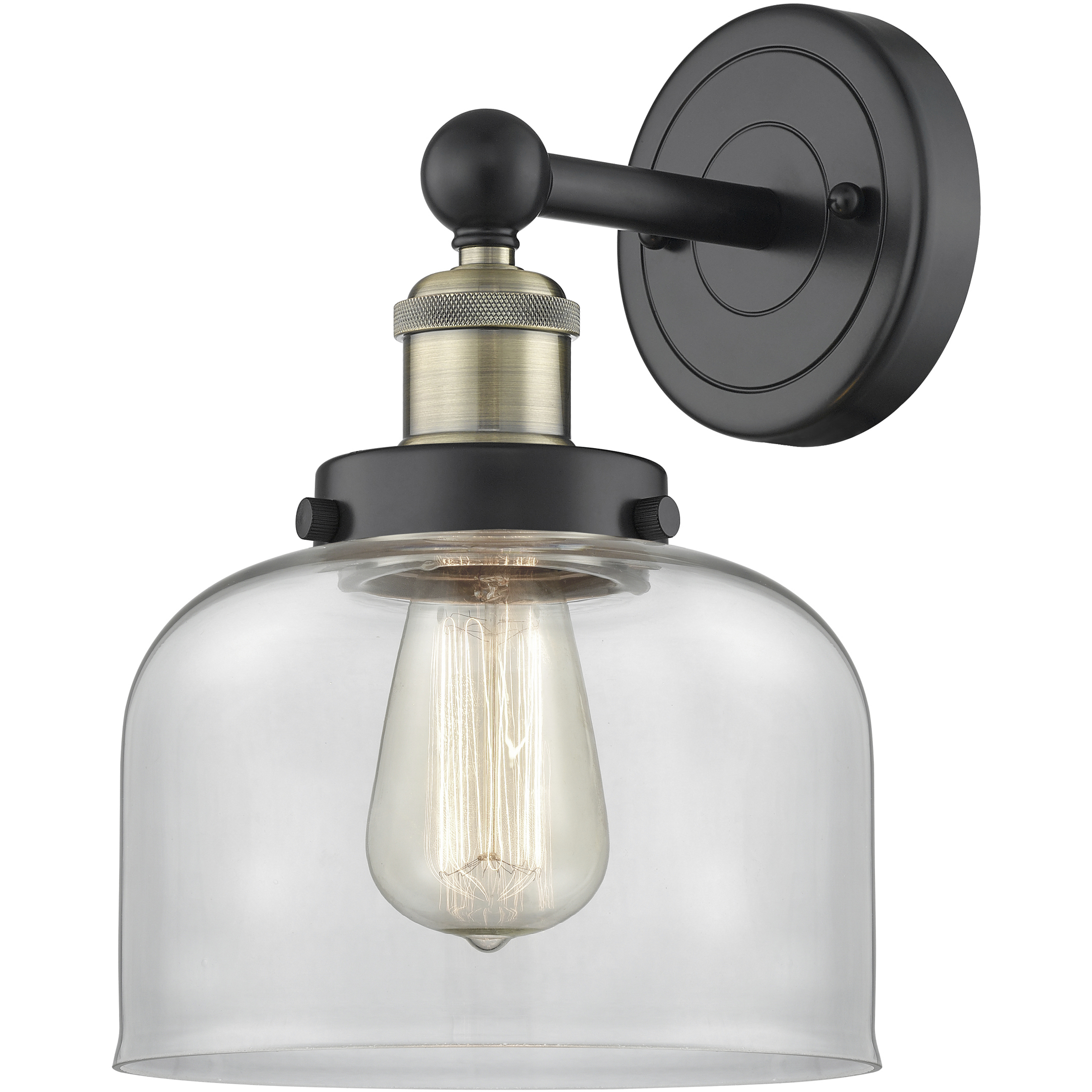 Bell Sconce Wall Light in Black Antique Brass, Clear
