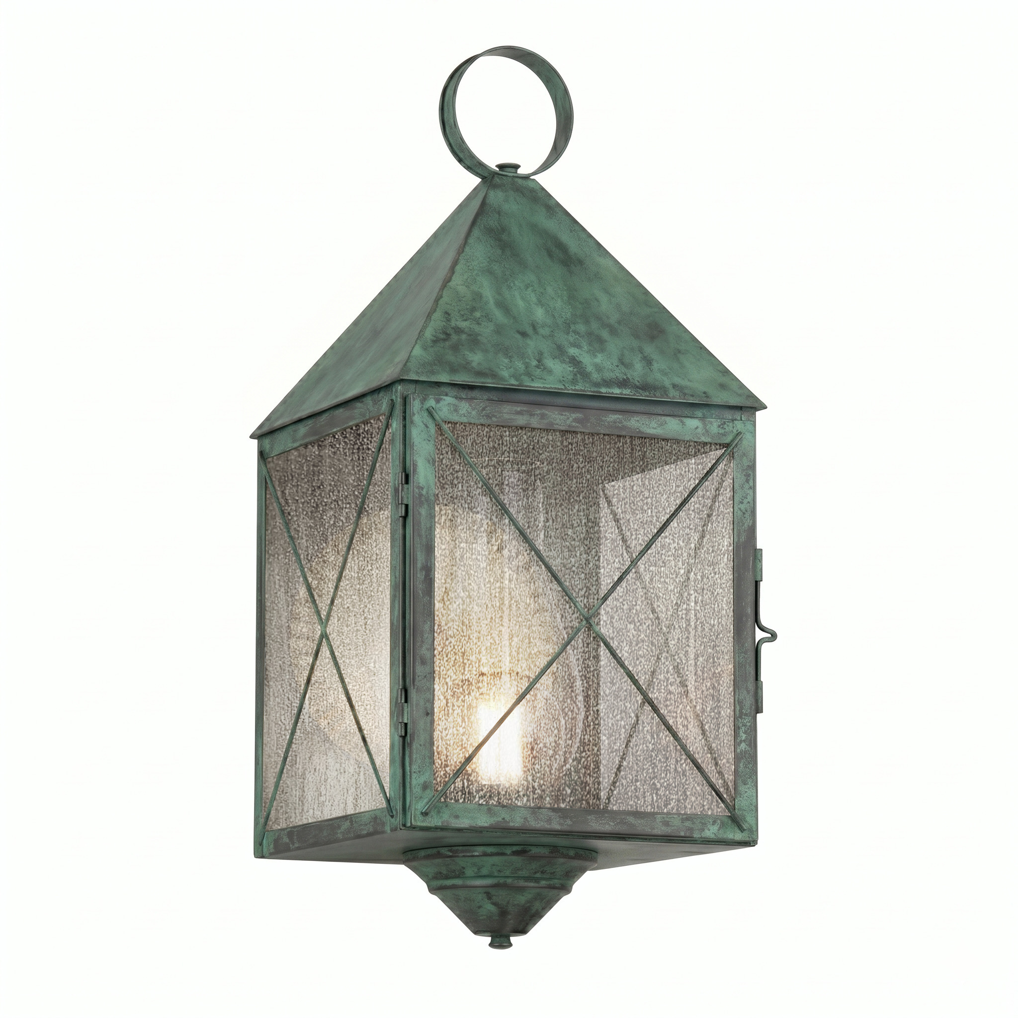 Ashford 1 Light 21.25 inch Verde Green Outdoor Sconce in Seedy Glass, X Wire Pattern, Brass Traditions by Innovations Lighting