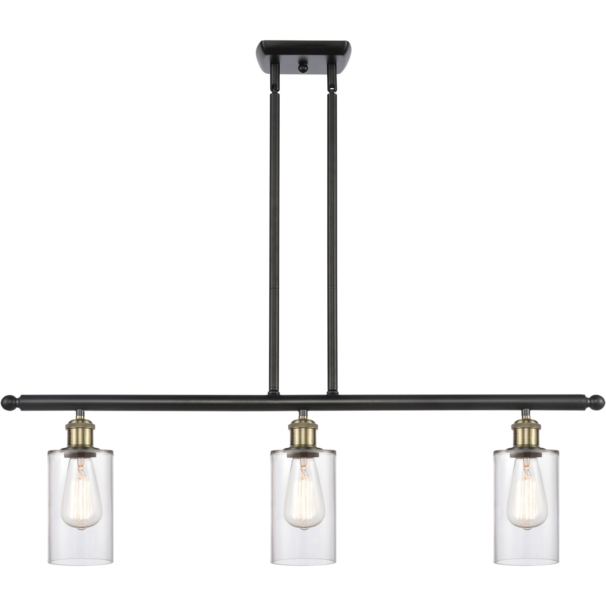 Ballston Clymer 3 Light 36 inch Black Antique Brass Island Light Ceiling Light in Clear Glass, Ballston
