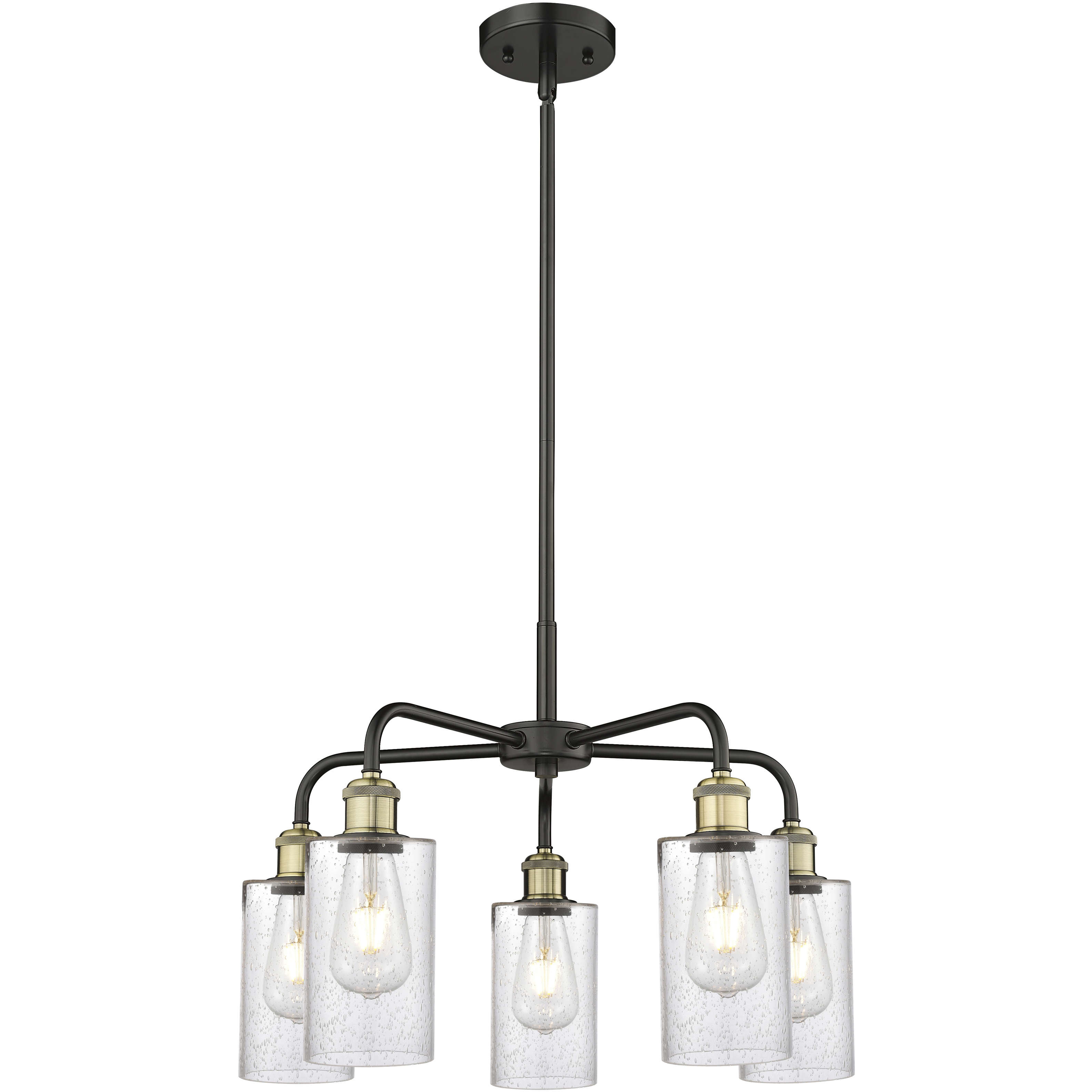 Clymer 5 Light 21.88 inch Black Antique Brass Chandelier Ceiling Light in Seedy Glass