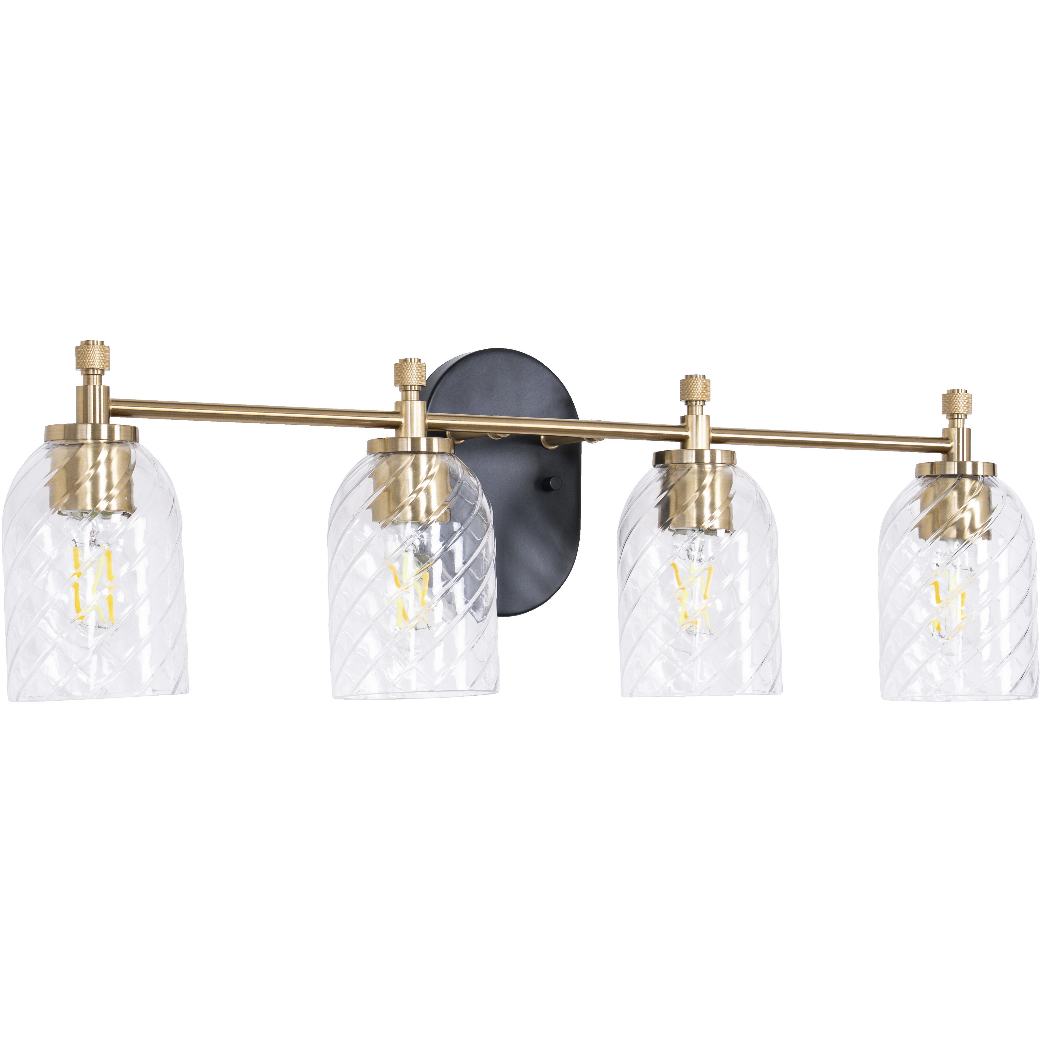 Council 4 Light 28.75 inch Flat Black/Satin Brass Vanity Light Wall Light in Clear Swirl Textured Glass