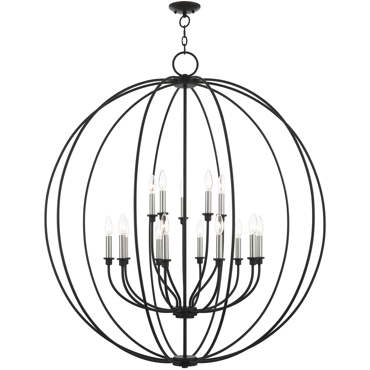 Milania 15 Light 42 inch Black with Brushed Nickel Accents Chandelier Ceiling Light