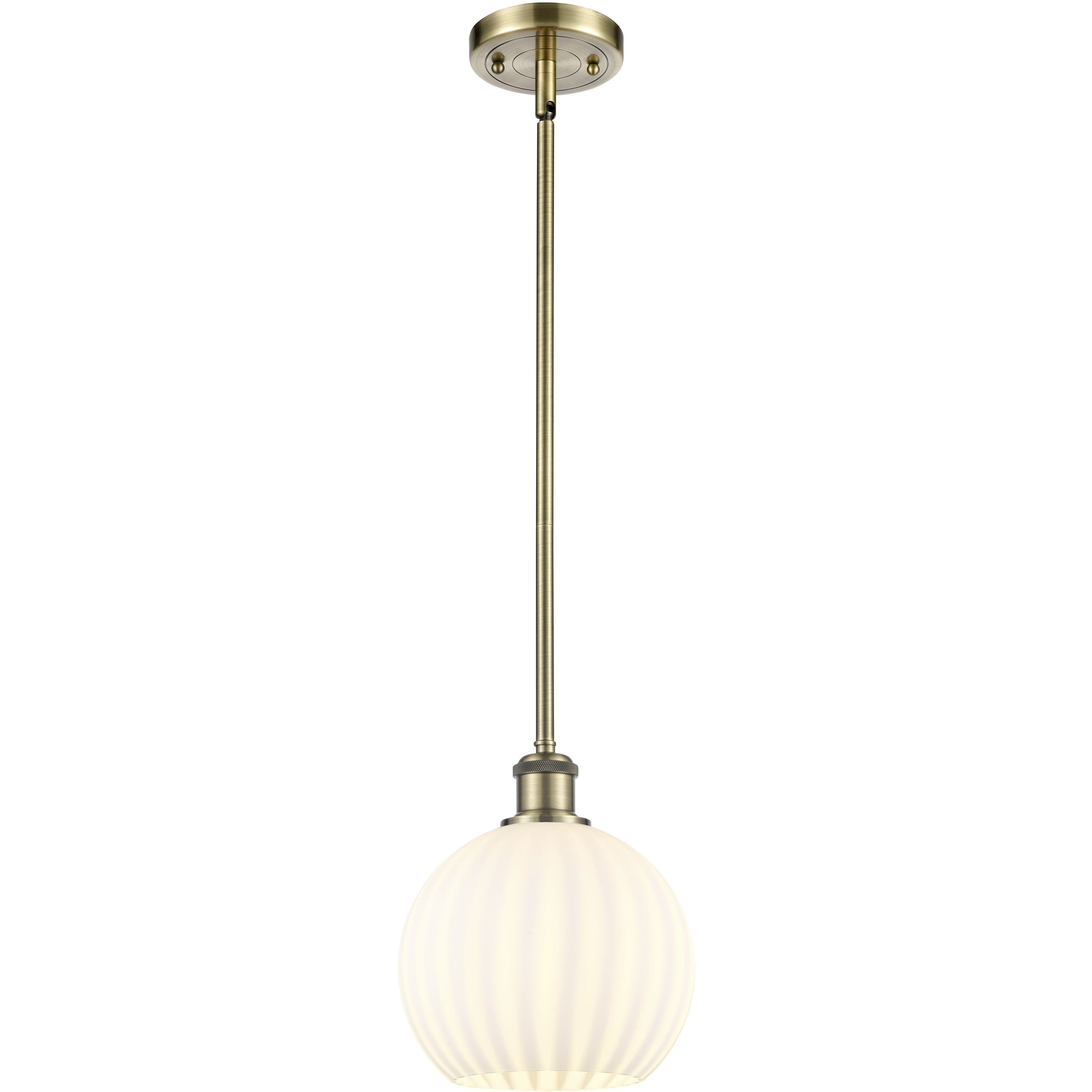 Ballston White Venetian 1 Light 8 inch Antique Brass Stem Hung Mini Pendant Ceiling Light