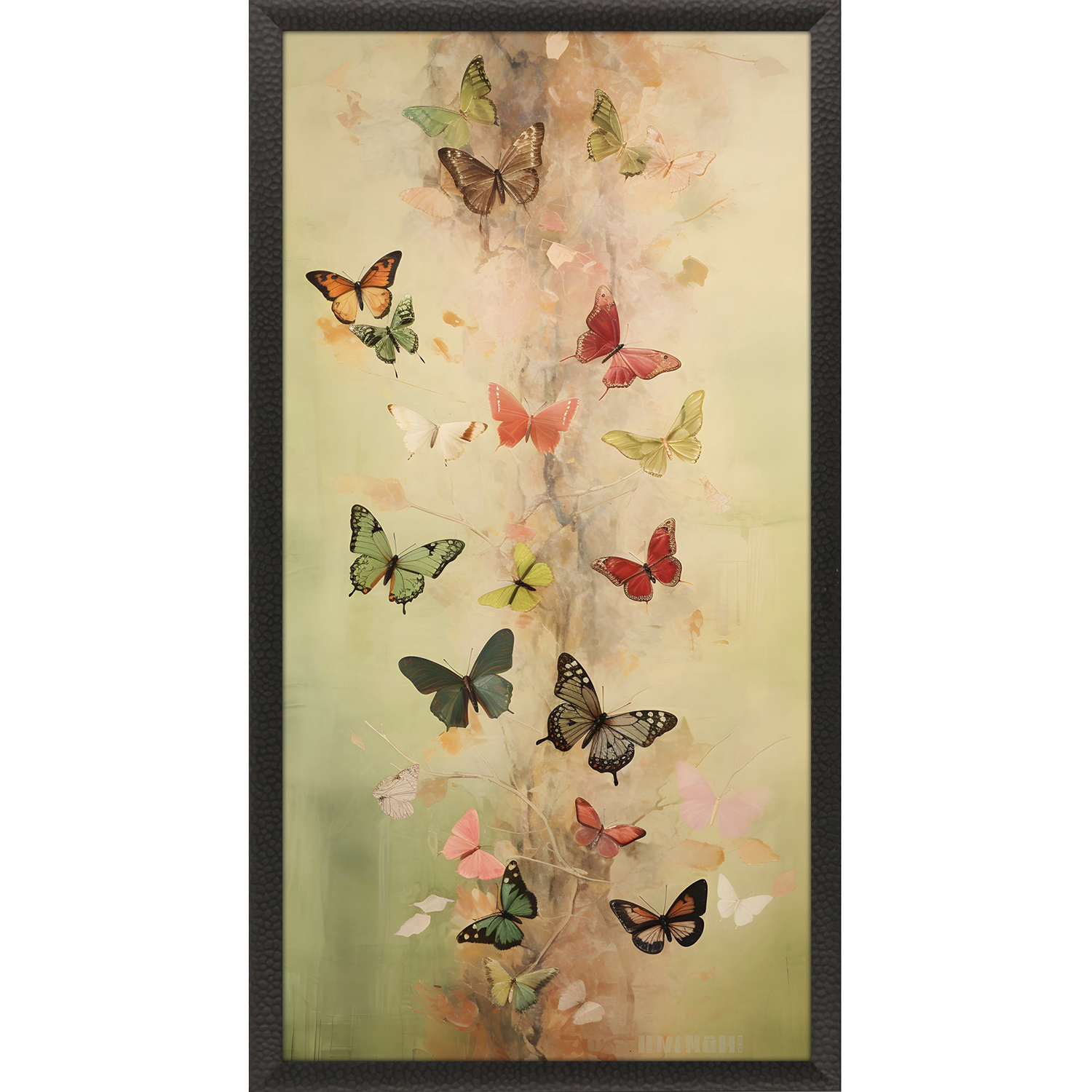 Butterfly Tower Green and Orange and Pink and Red Framed Art