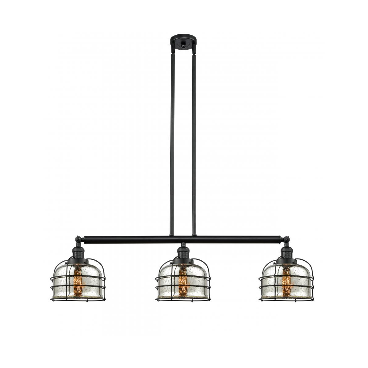 Franklin Restoration Large Bell Cage LED 41.5 inch Matte Black Island Light Ceiling Light in Silver Plated Mercury Glass, Franklin Restoration