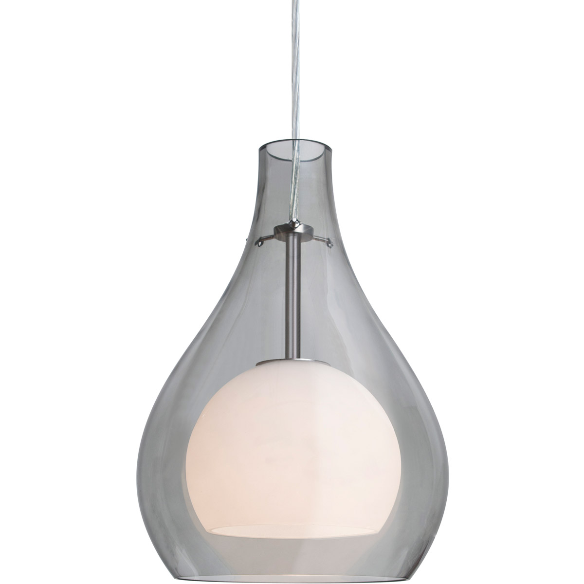 Elle 1 Light Satin Nickel Pendant Ceiling Light in Gray Glass