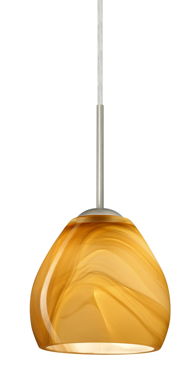 Bolla LED Satin Nickel Pendant Ceiling Light in Honey Glass