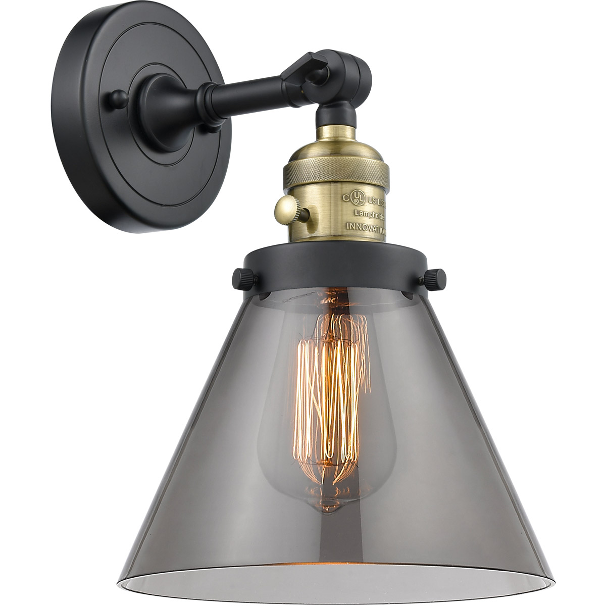 Franklin Restoration Large Cone LED 8 inch Black Antique Brass Sconce Wall Light, Franklin Restoration