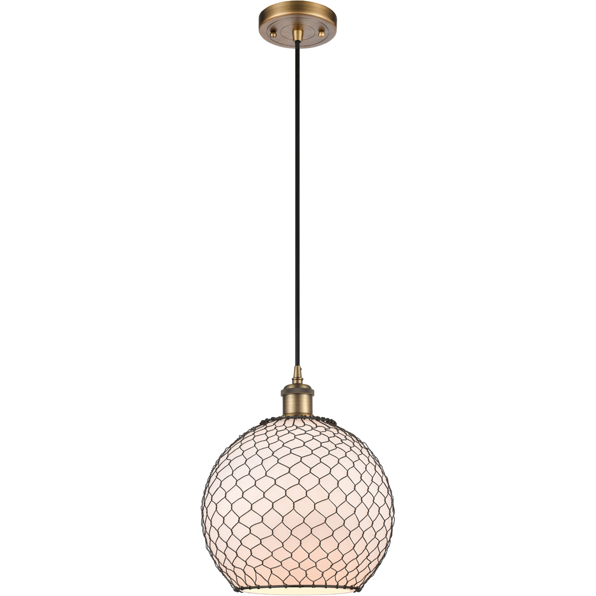 Ballston Large Farmhouse Chicken Wire 1 Light 10 inch Brushed Brass Mini Pendant Ceiling Light, Ballston