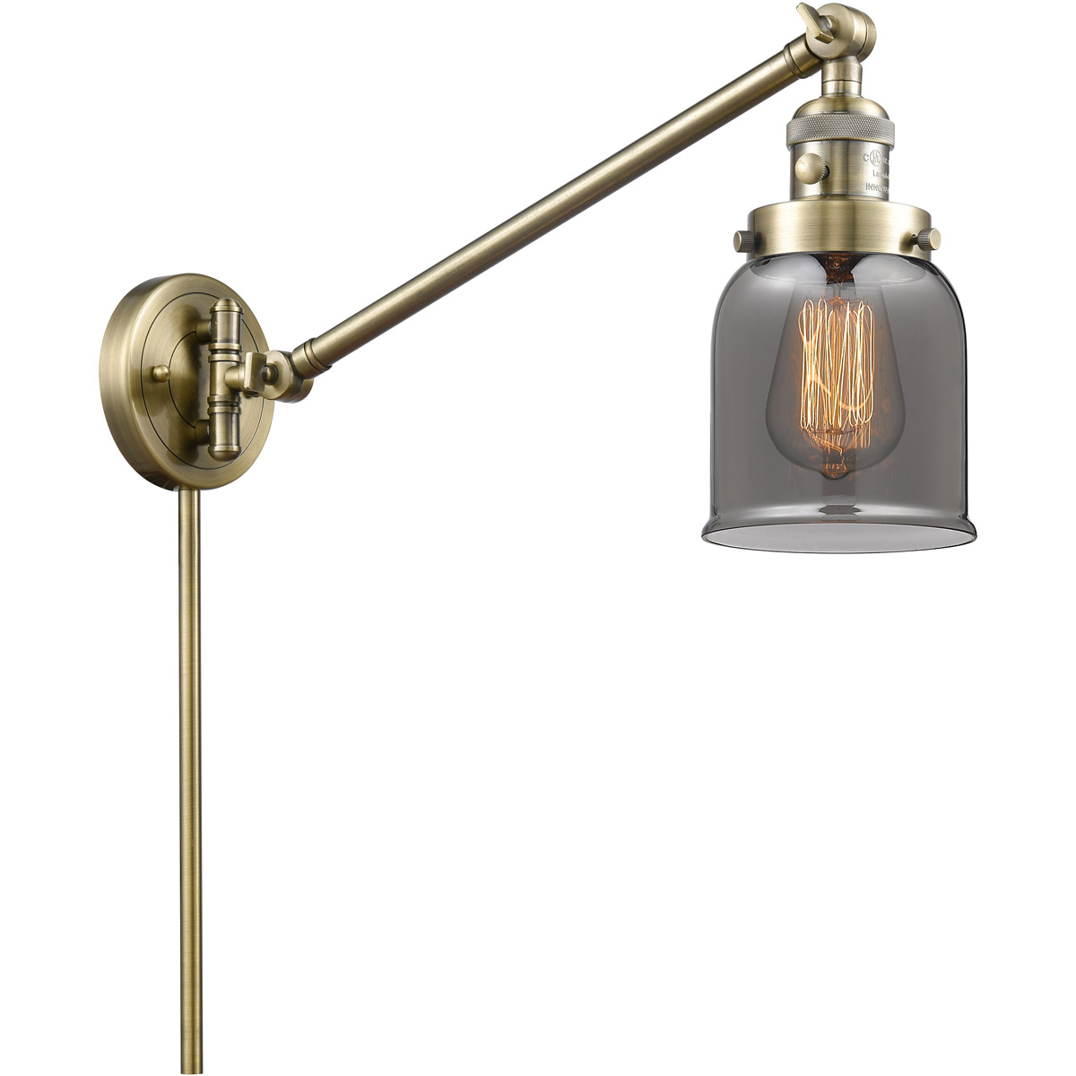 Small Bell 21 inch 60.00 watt Antique Brass Swing Arm Wall Light, Franklin Restoration