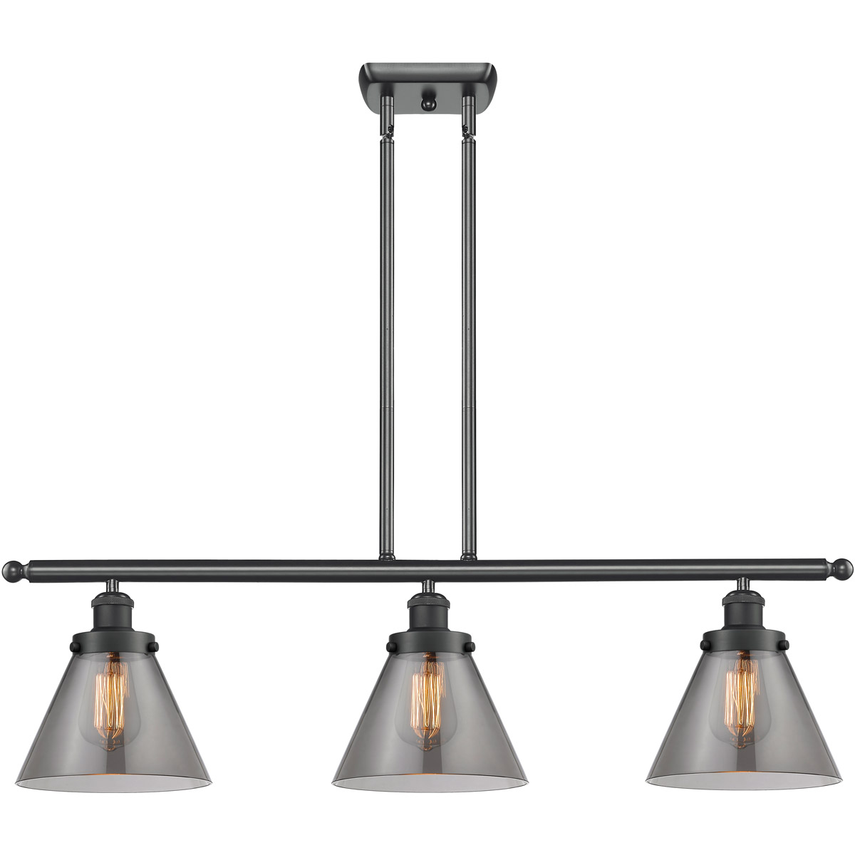 Ballston Large Cone LED 36 inch Matte Black Island Light Ceiling Light in Plated Smoke Glass, Ballston