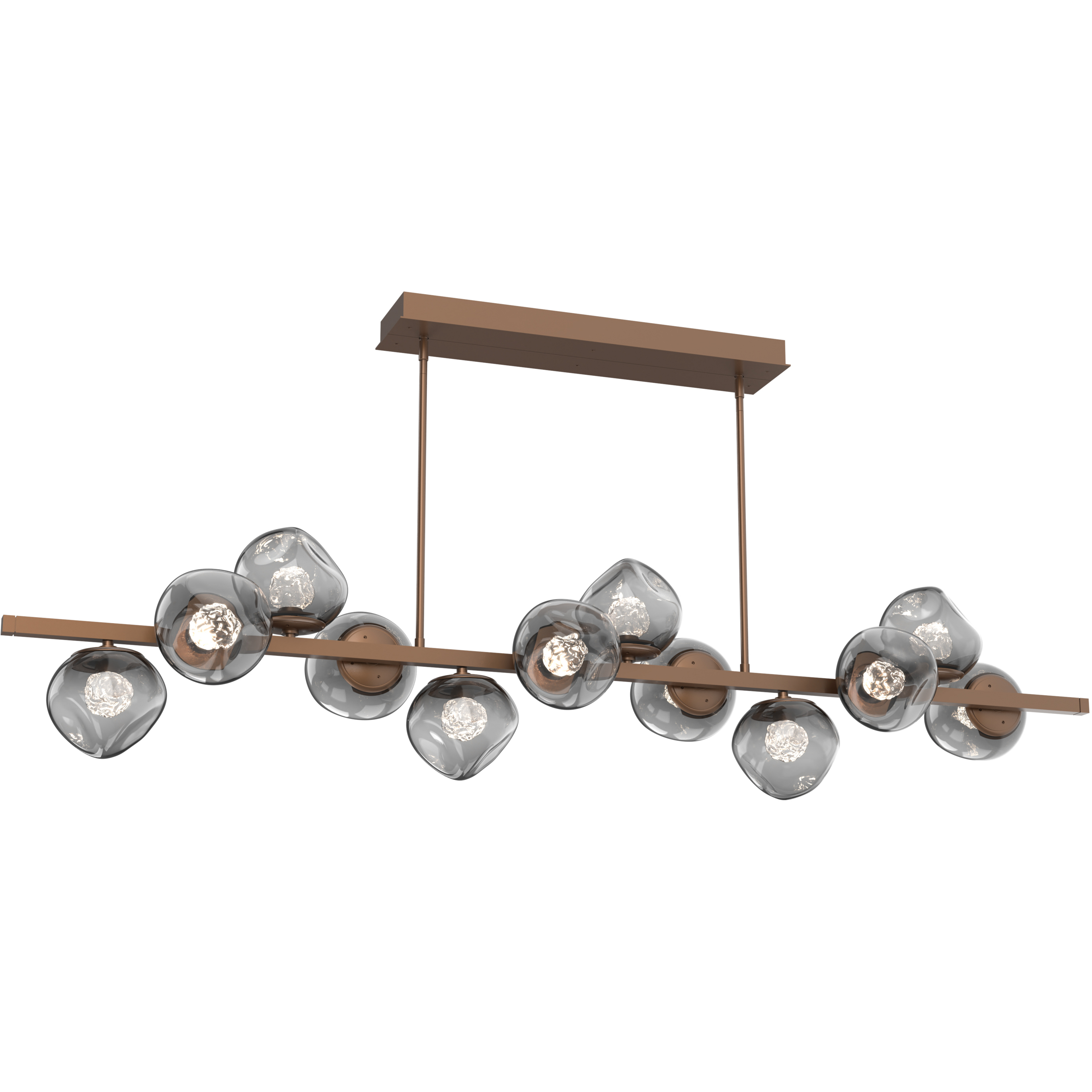 Luna LED 72 inch Burnished Bronze Chandelier Ceiling Light in 3000K LED, Floret Inner - Smoke Outer, Twisted Branch