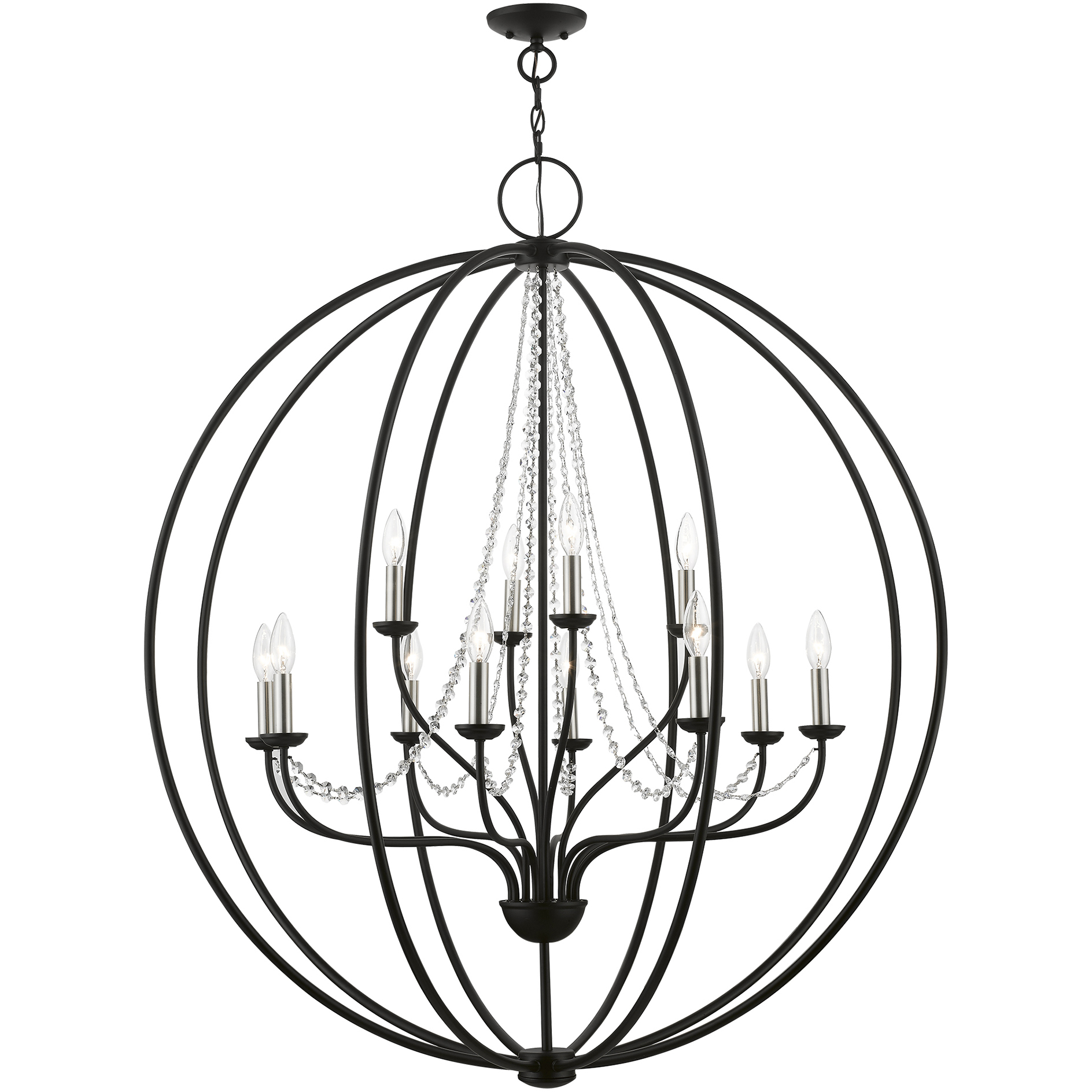 Arabella 12 Light 40 inch Black with Brushed Nickel Finish Candles Grande Foyer Chandelier Ceiling Light