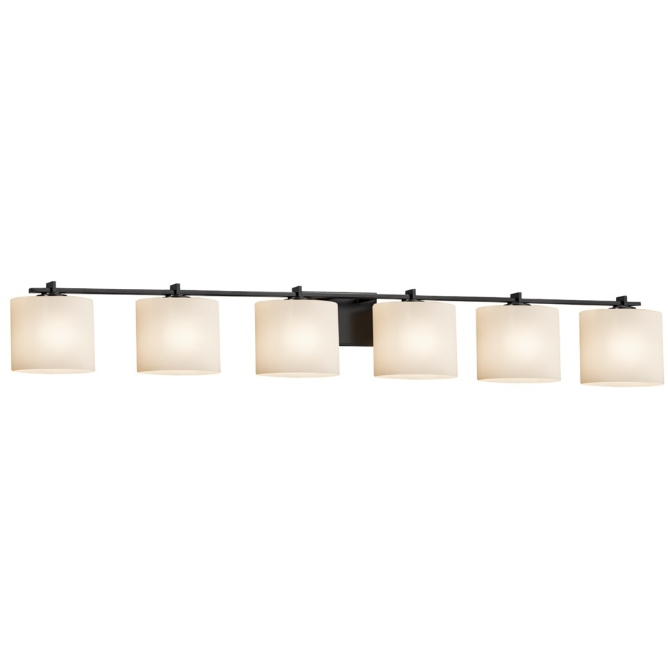 Fusion 6 Light 56.5 inch Matte Black Bath Bar Wall Light in Oval, Incandescent, Opal Fusion, Oval