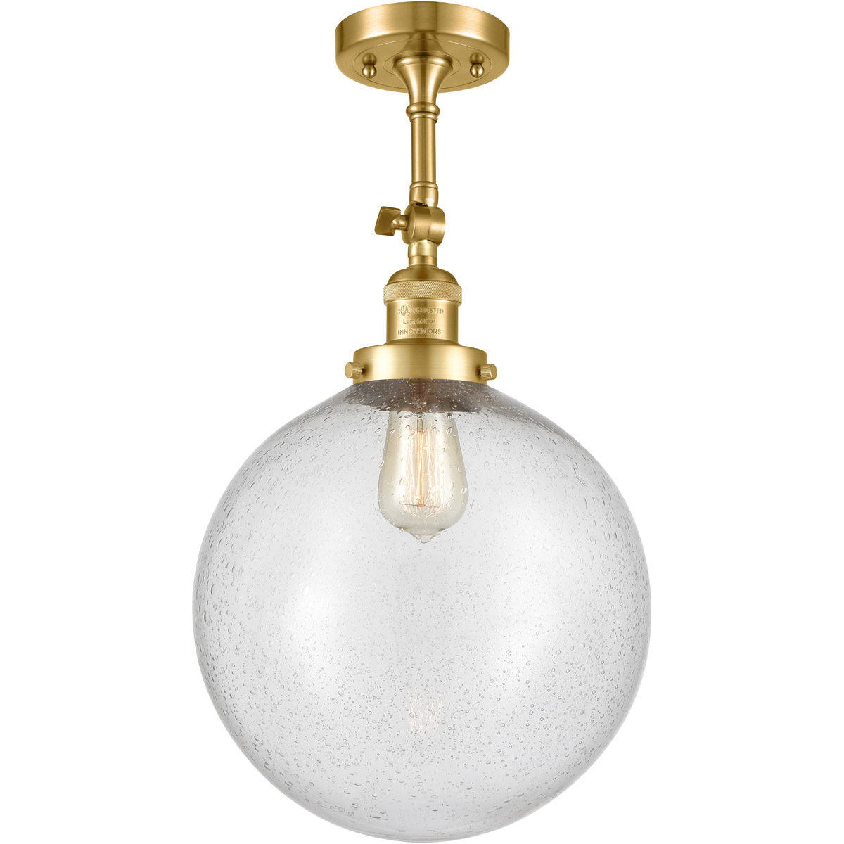 Franklin Restoration XX-Large Beacon LED 12 inch Satin Gold Semi-Flush Mount Ceiling Light in Seedy Glass, Franklin Restoration