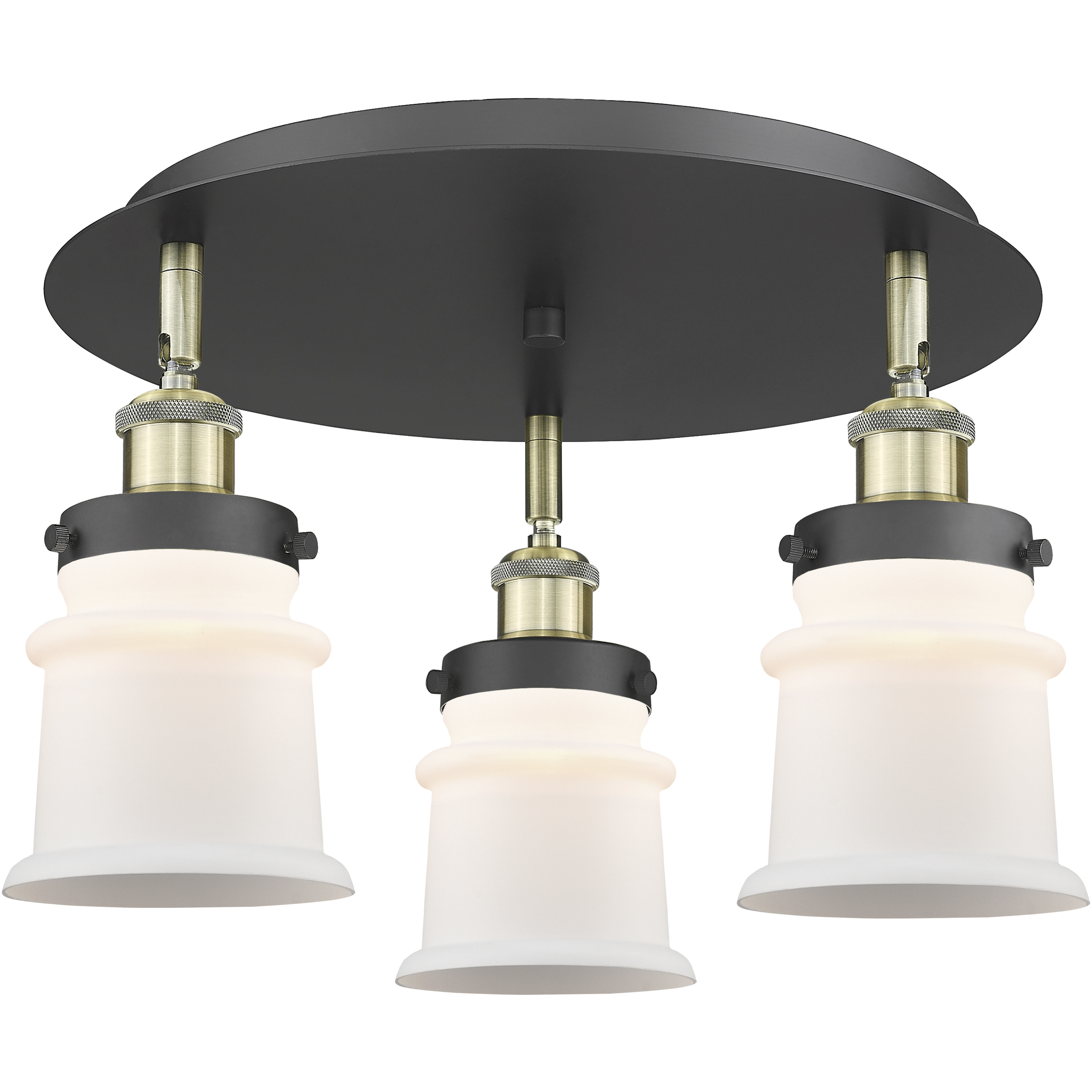 Canton 3 Light 17 inch Black Antique Brass Flush Mount Ceiling Light in Matte White