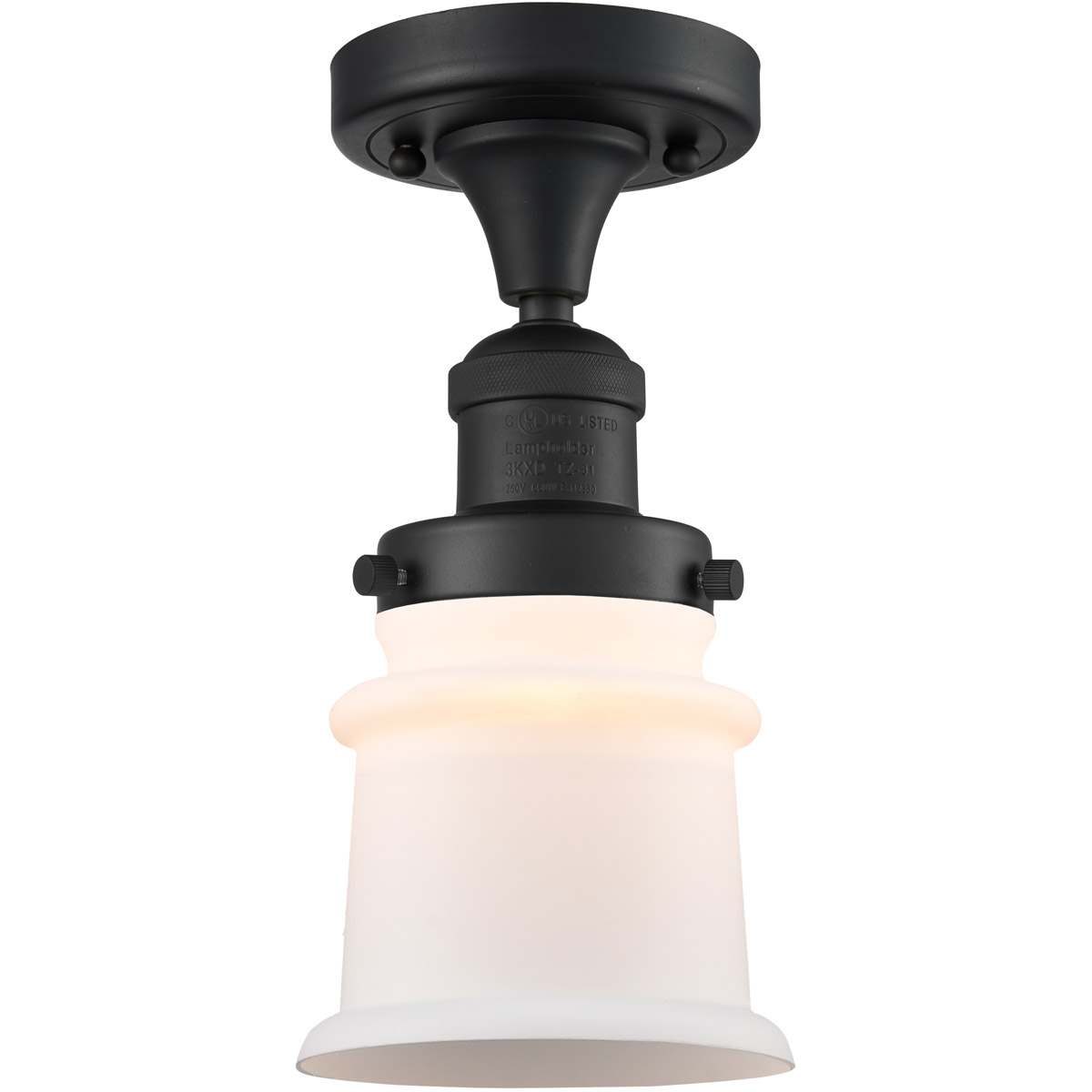 Franklin Restoration Small Canton 1 Light 6 inch Matte Black Semi-Flush Mount Ceiling Light in Matte White Glass, Franklin Restoration