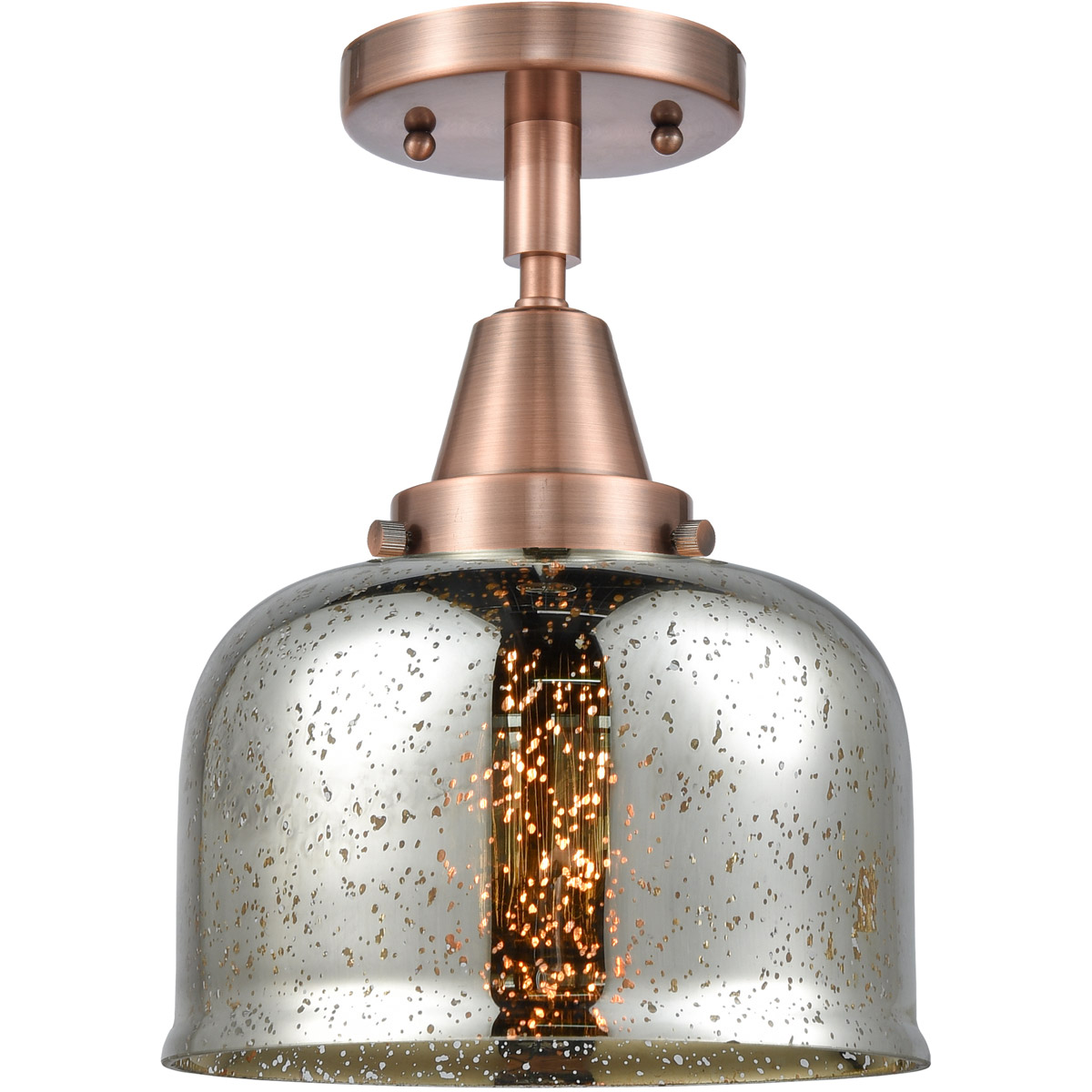 Franklin Restoration Large Bell 1 Light 8 inch Antique Copper Flush Mount Ceiling Light in Silver Plated Mercury Glass