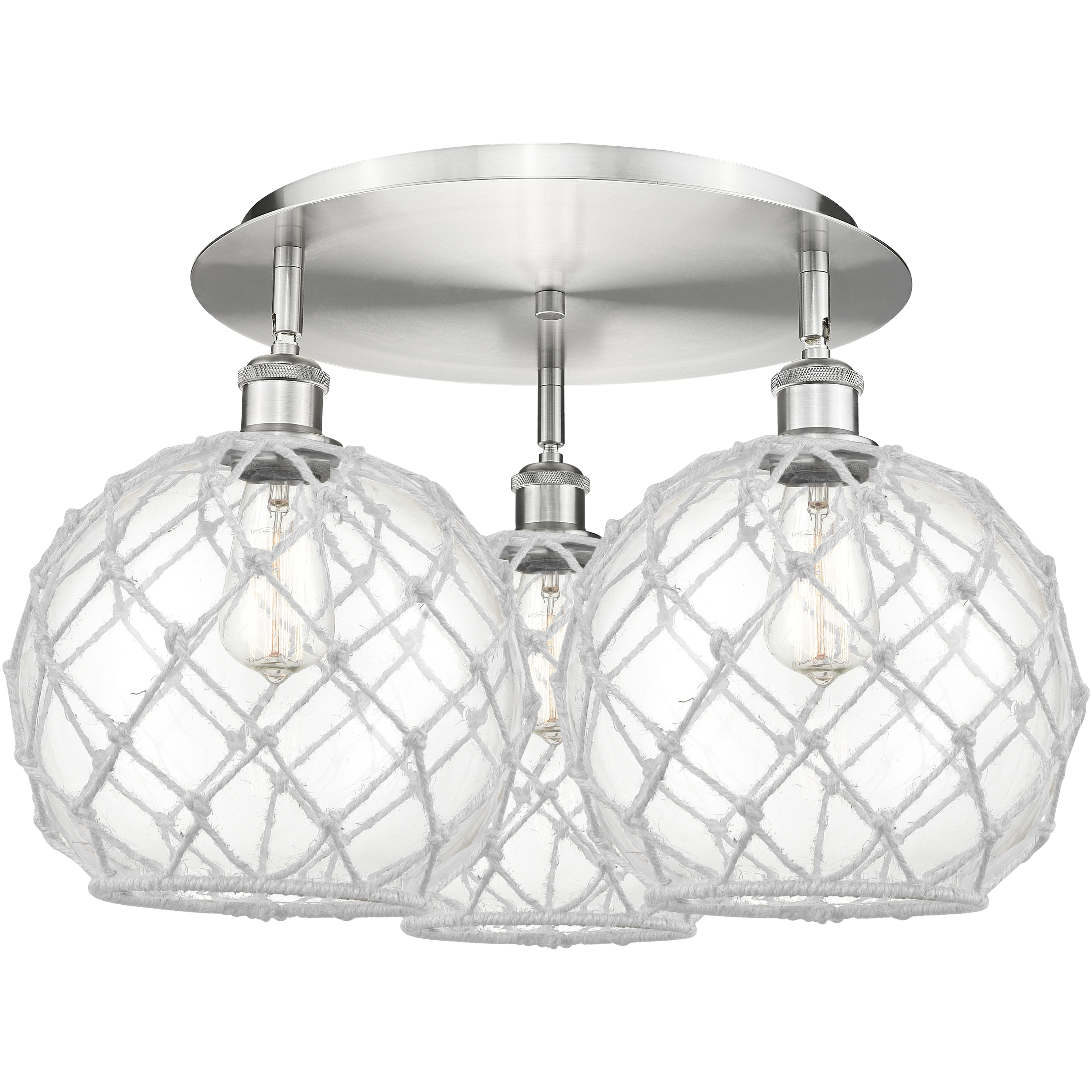Ballston Farmhouse Rope 3 Light 21.75 inch Satin Nickel Flush Mount Ceiling Light in Clear Glass with White Rope