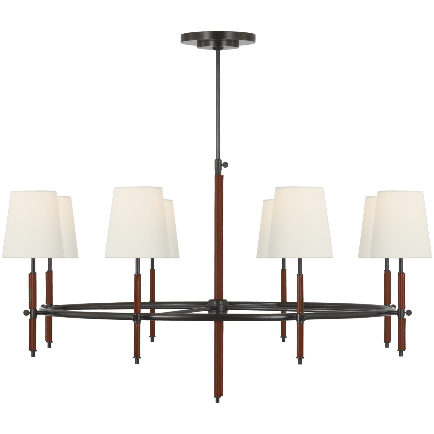 Thomas O'Brien Bryant2 LED 41 inch Bronze and Saddle Leather Wrapped Ring Chandelier Ceiling Light in Linen