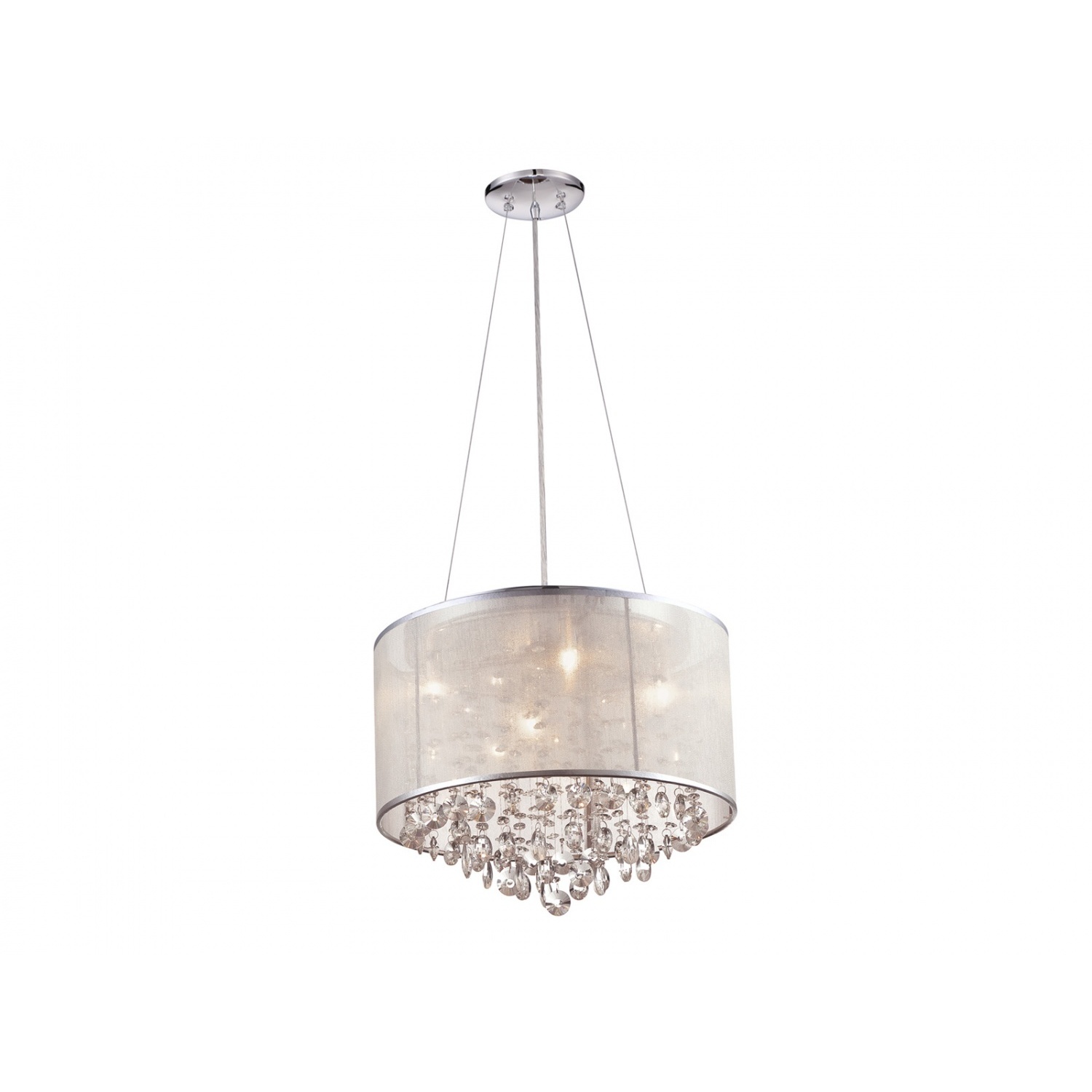 Riverside Dr. LED 17 inch Silver Organza Silk Dual Mount / Flush / Hanging Ceiling Light, Convertible to Hanging