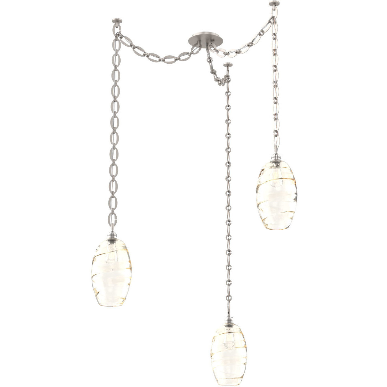 Ellisse 3 Light 15.5 inch Beige Silver Swag Multi-Pendant Ceiling Light in Optic Rib Amber, Oval Chain