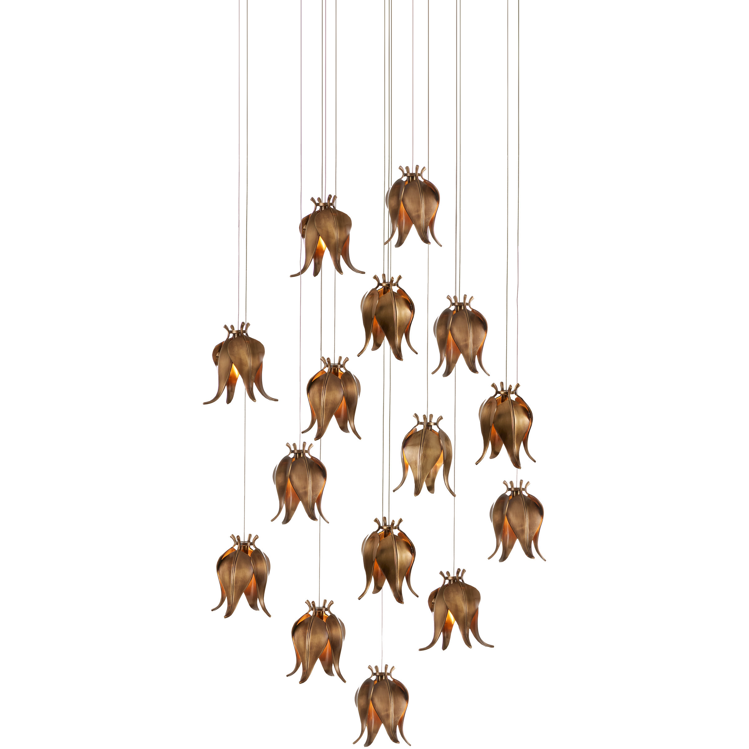 Iota 15 Light 25.5 inch Antique Brass Multi-Drop Pendant Ceiling Light