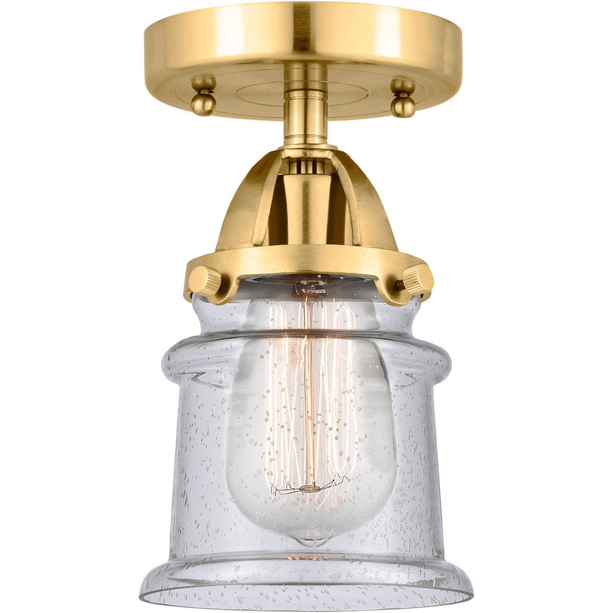 Nouveau 2 Small Canton LED 5.25 inch Satin Gold Semi-Flush Mount Ceiling Light in Seedy Glass
