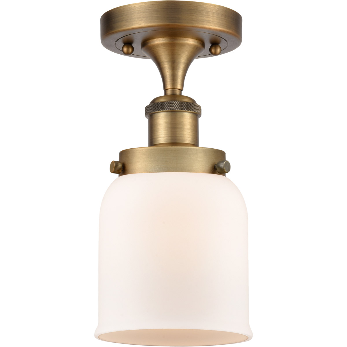 Ballston Small Bell LED 5 inch Brushed Brass Semi-Flush Mount Ceiling Light in Matte White Glass